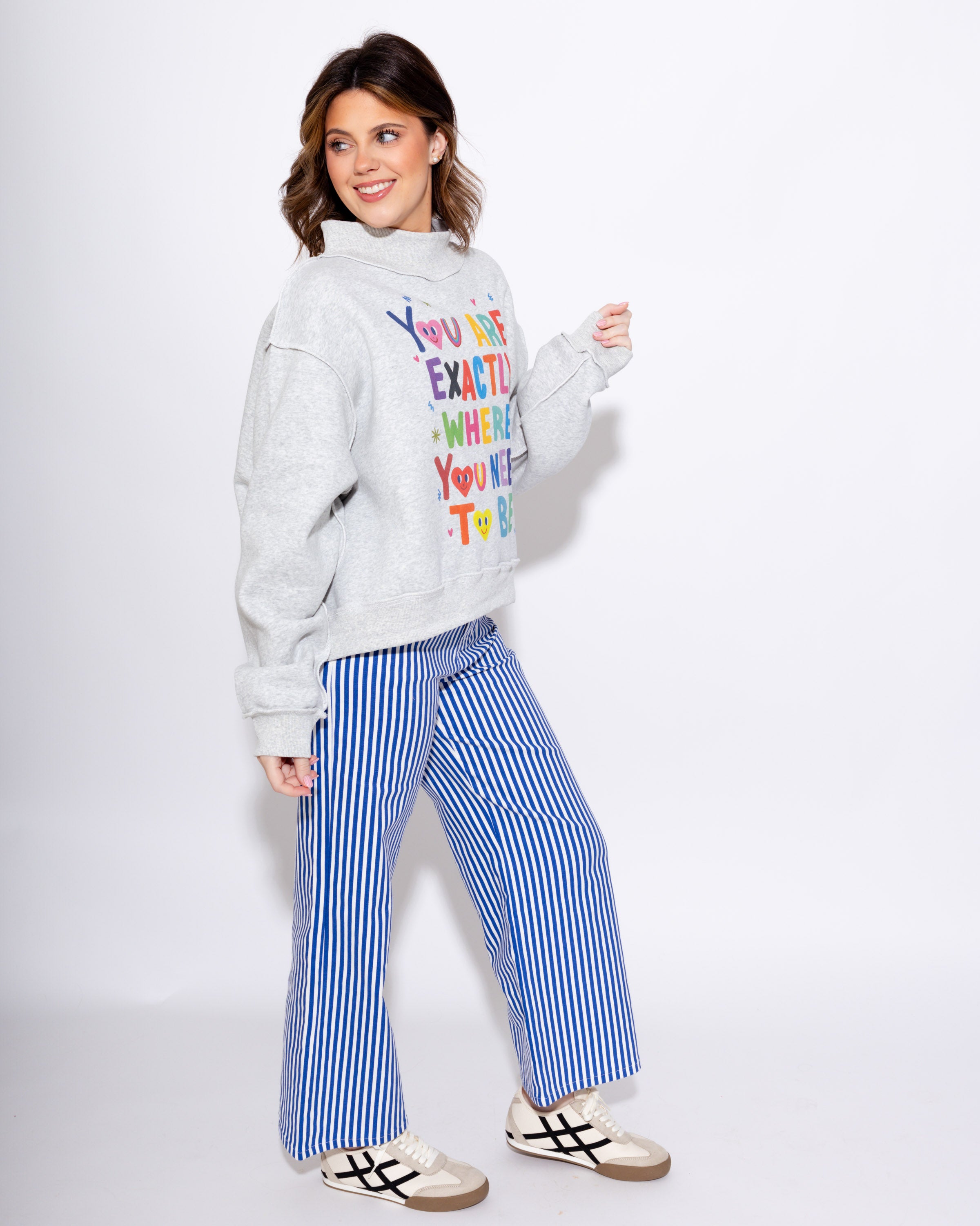 Reversible Graphic Mock-Neck Crop Sweatshirt