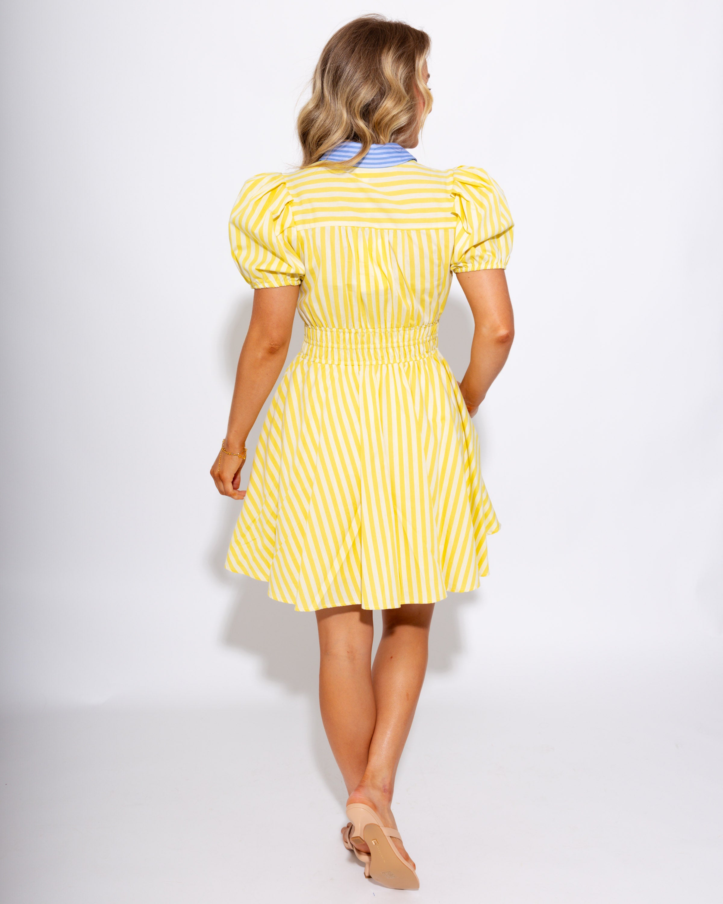 Striped Smocked Mini Dress in Lemon