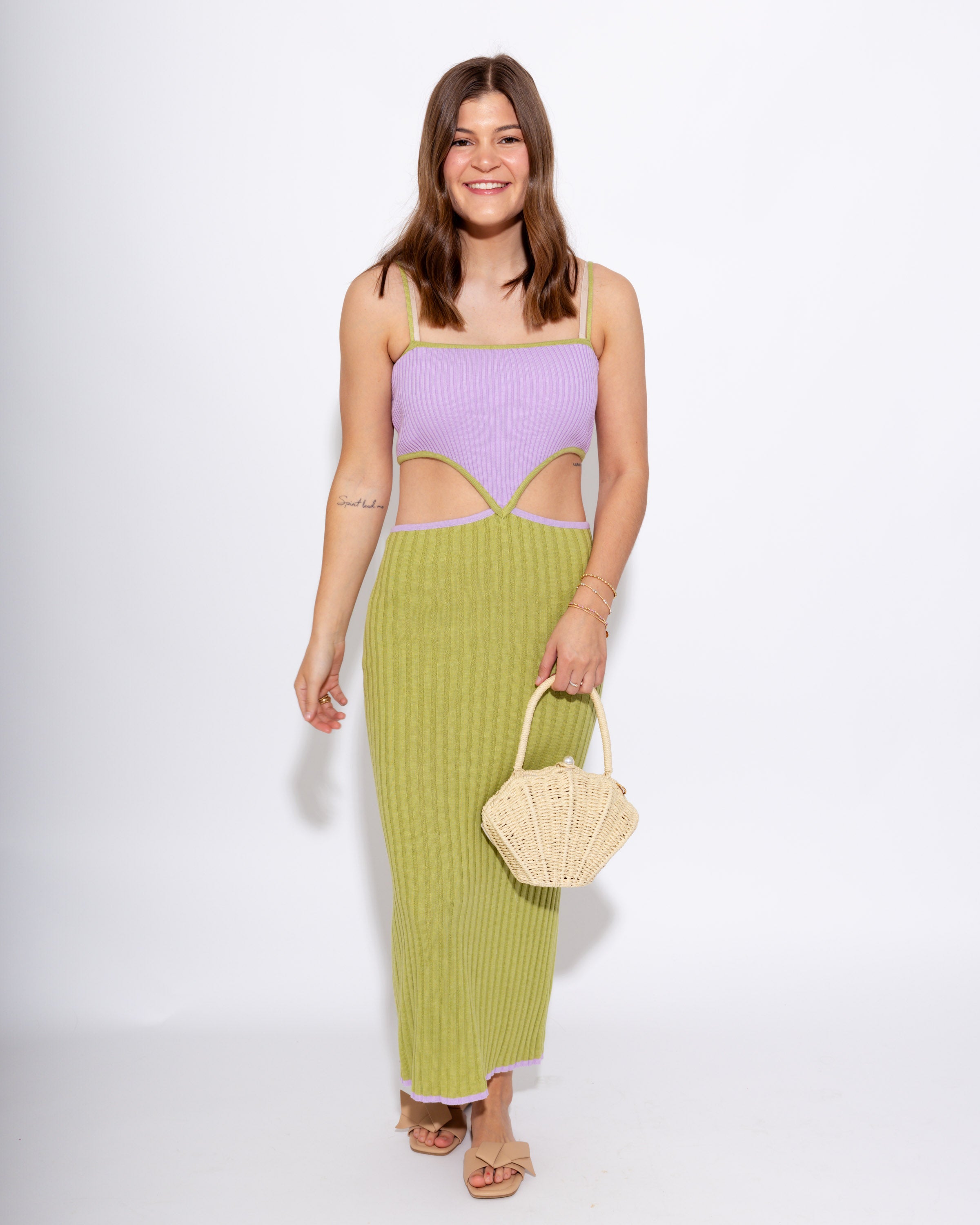 Colorblock Cutout Bodycon Midi Dress