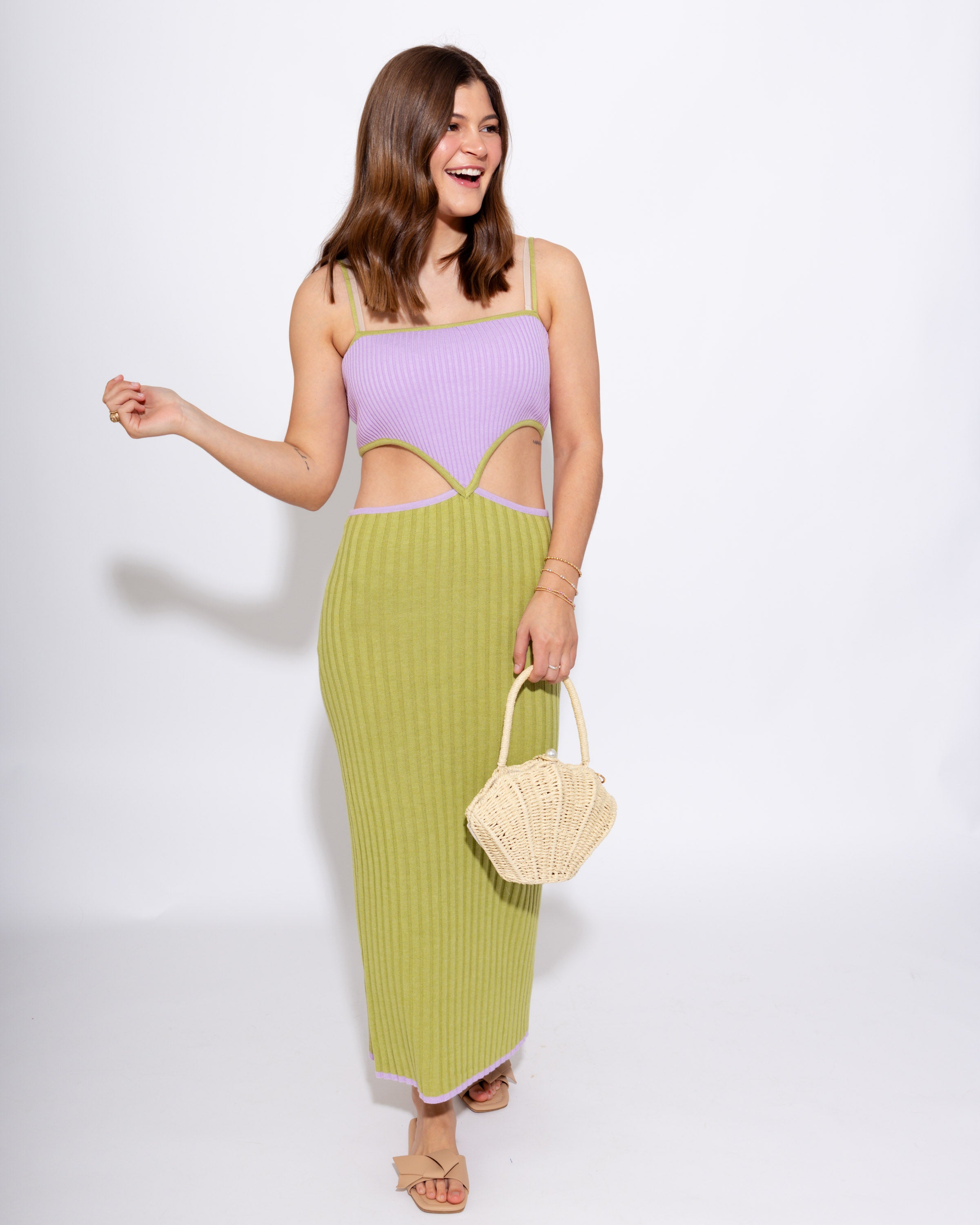 Colorblock Cutout Bodycon Midi Dress M