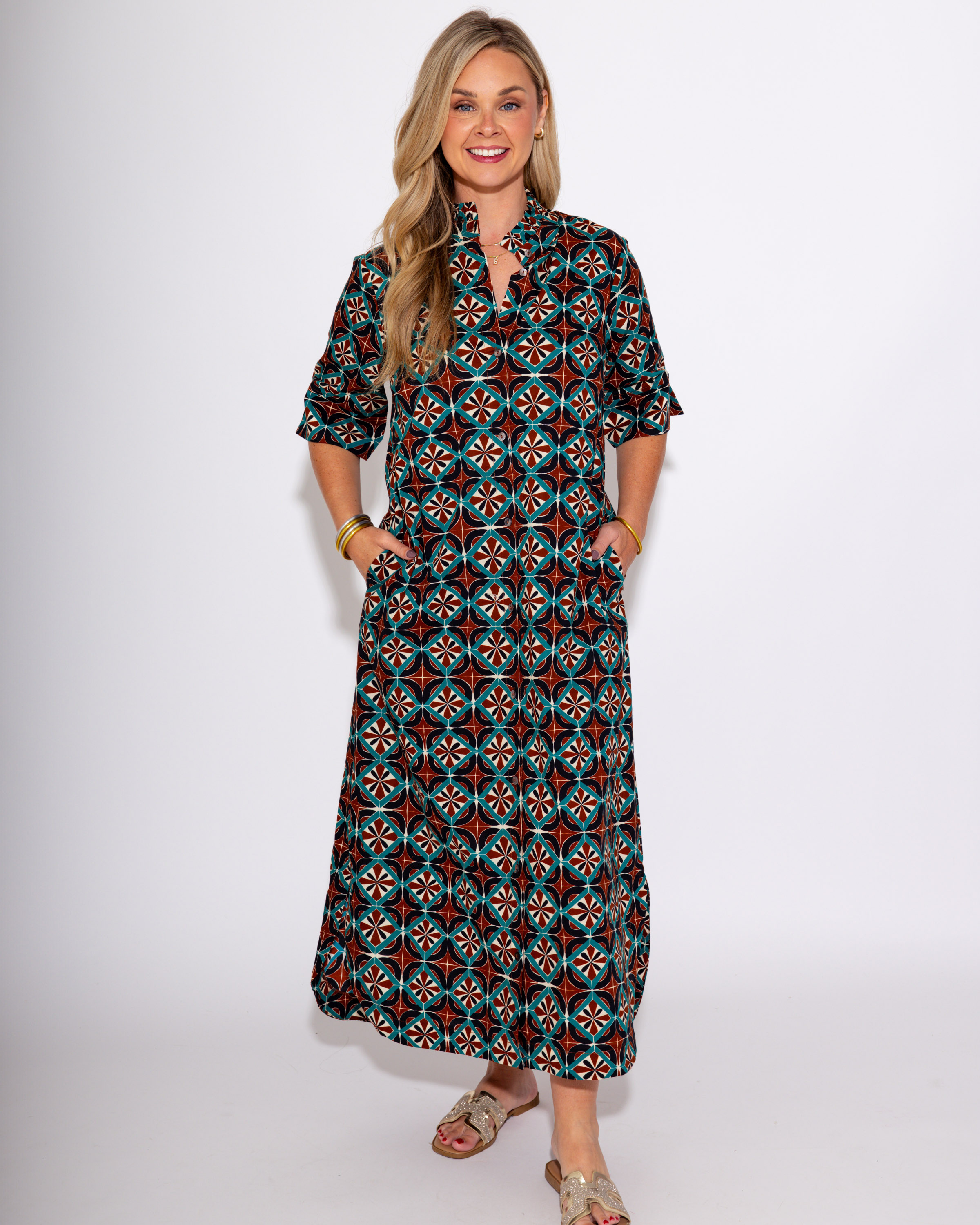 Navy + Teal Geometric Midi