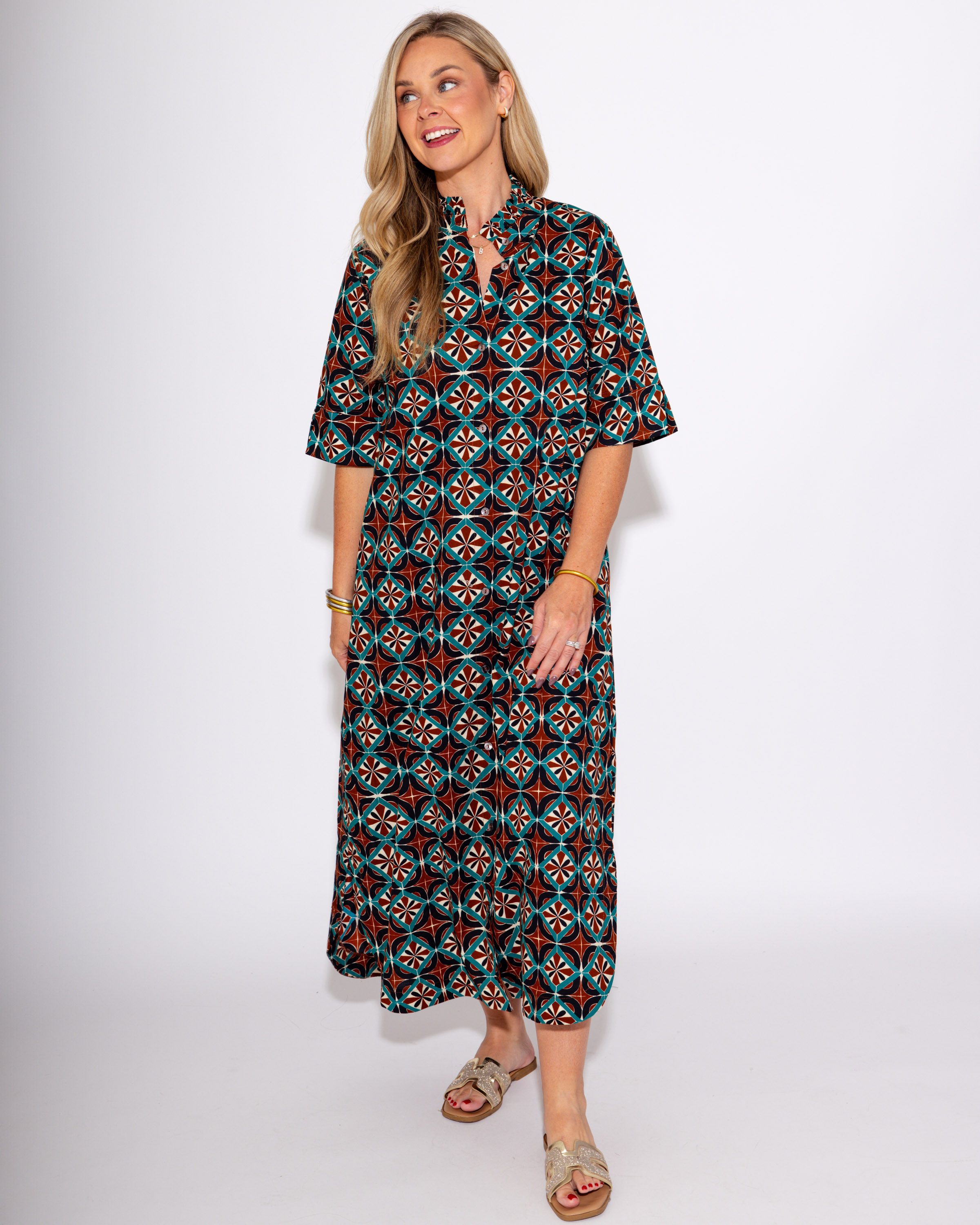 Navy + Teal Geometric Midi