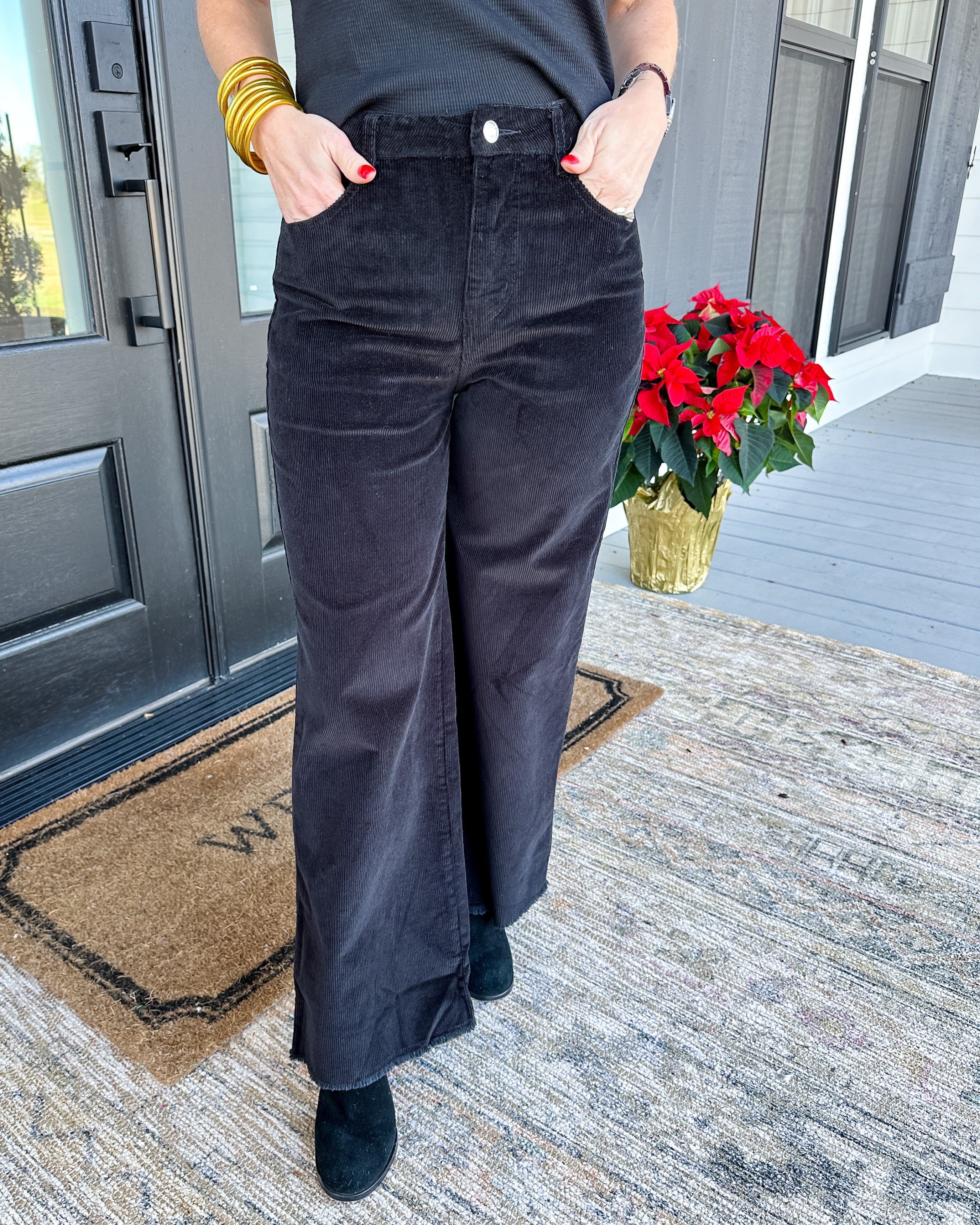 High Waisted Corduroy Pants in Black