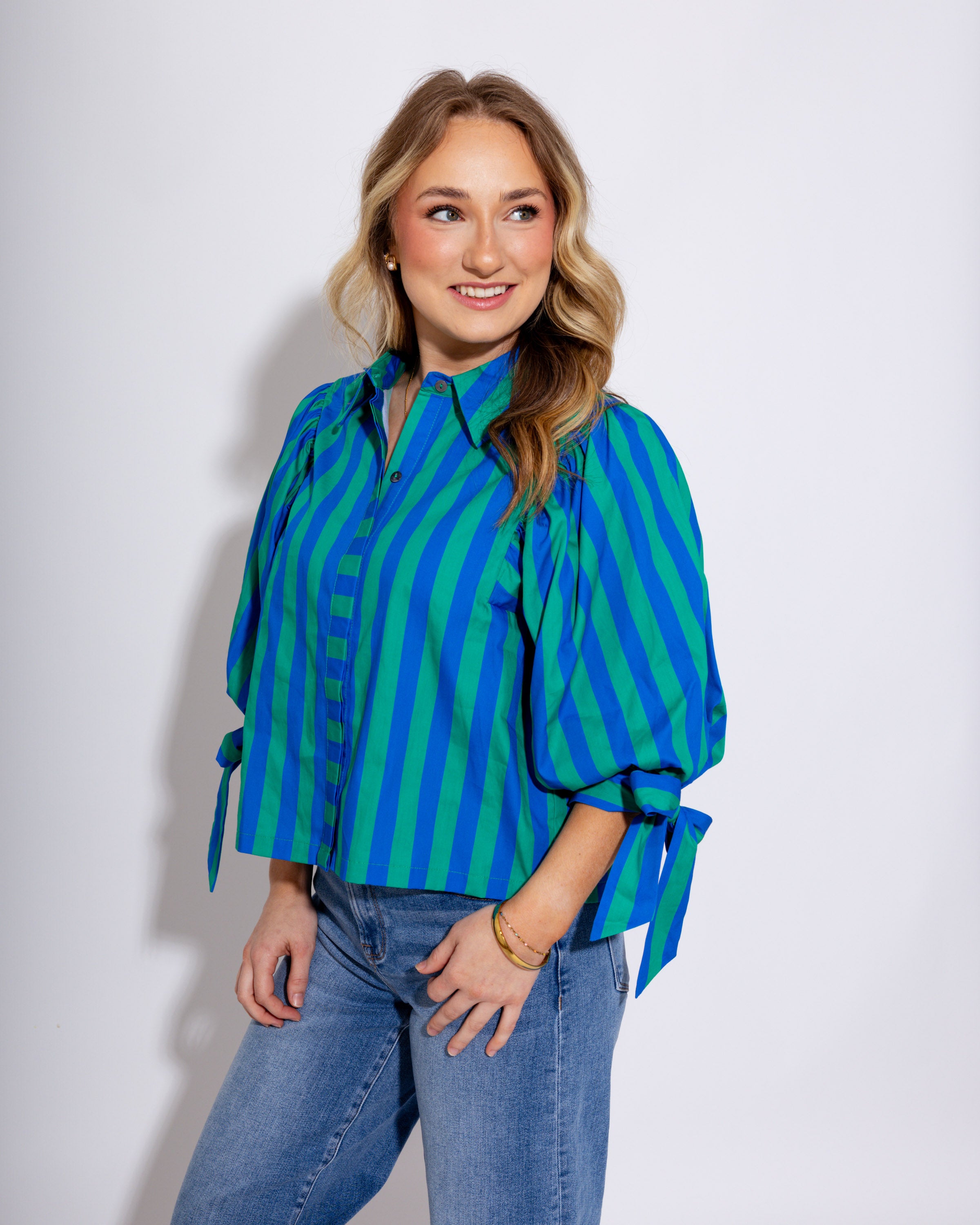 Chic Stripe Puff Sleeve Top