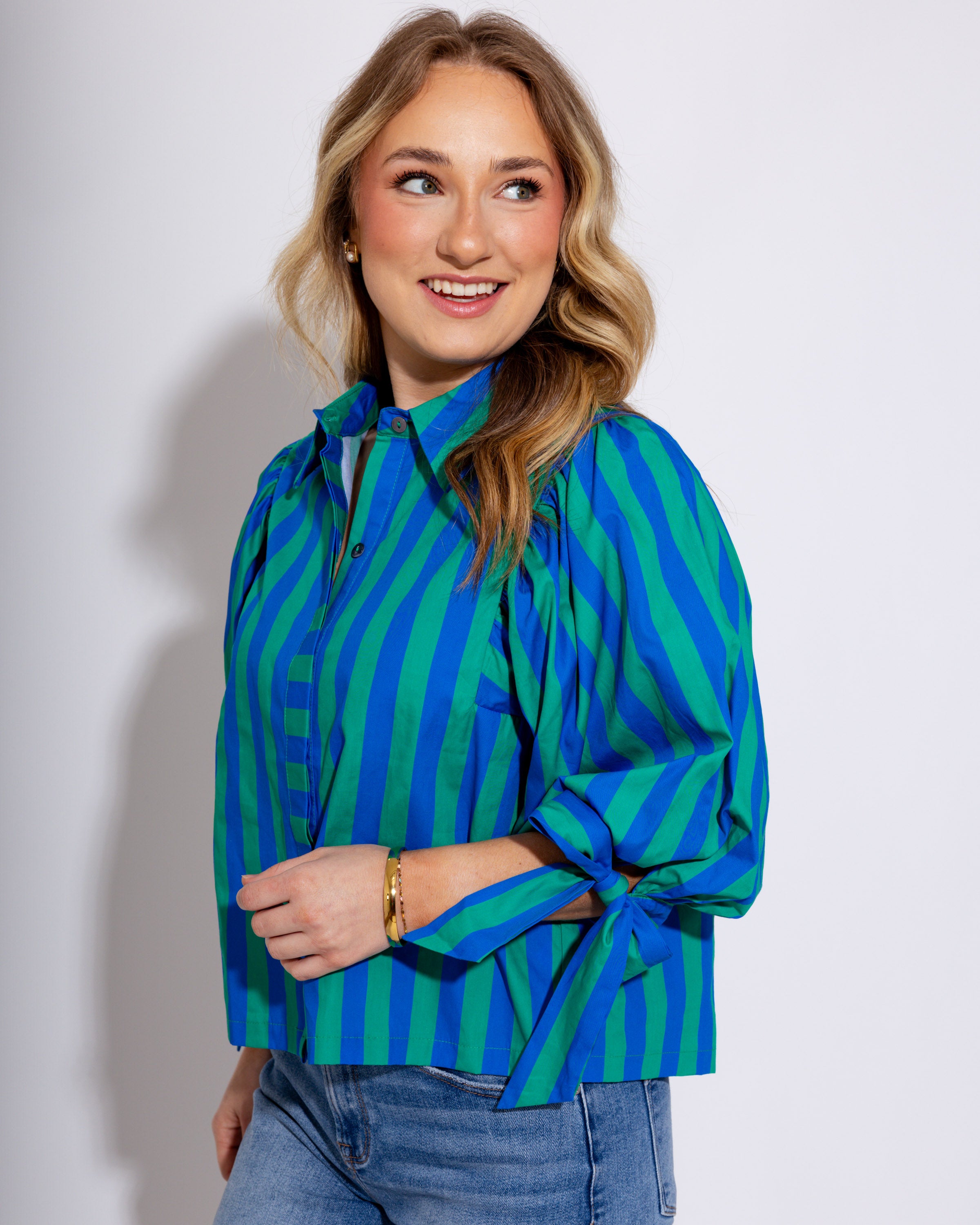Chic Stripe Puff Sleeve Top