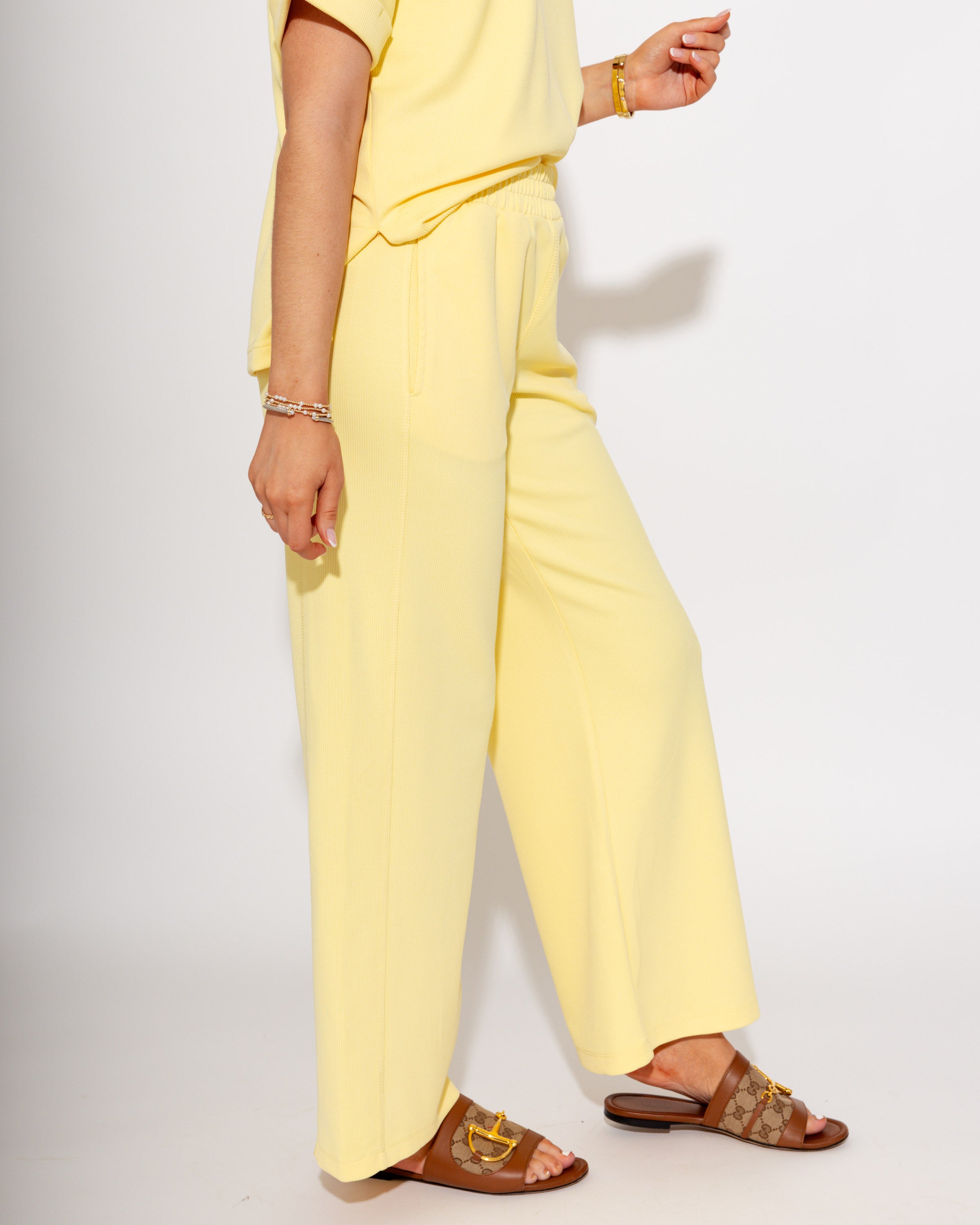 Luxe Wash Rib Wide-leg Pants in Yellow