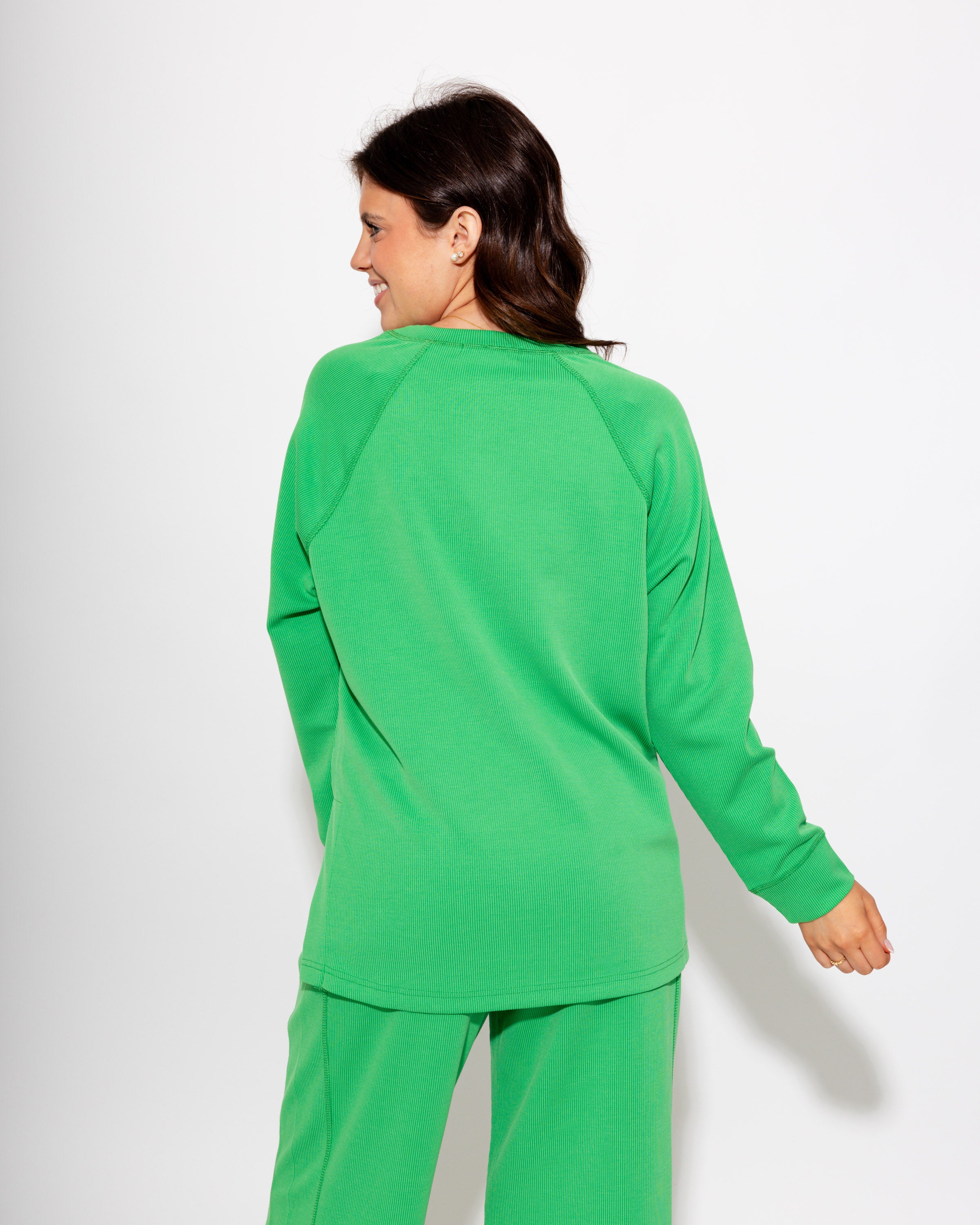 Luxe Wash Rib Raglan Tee in Green