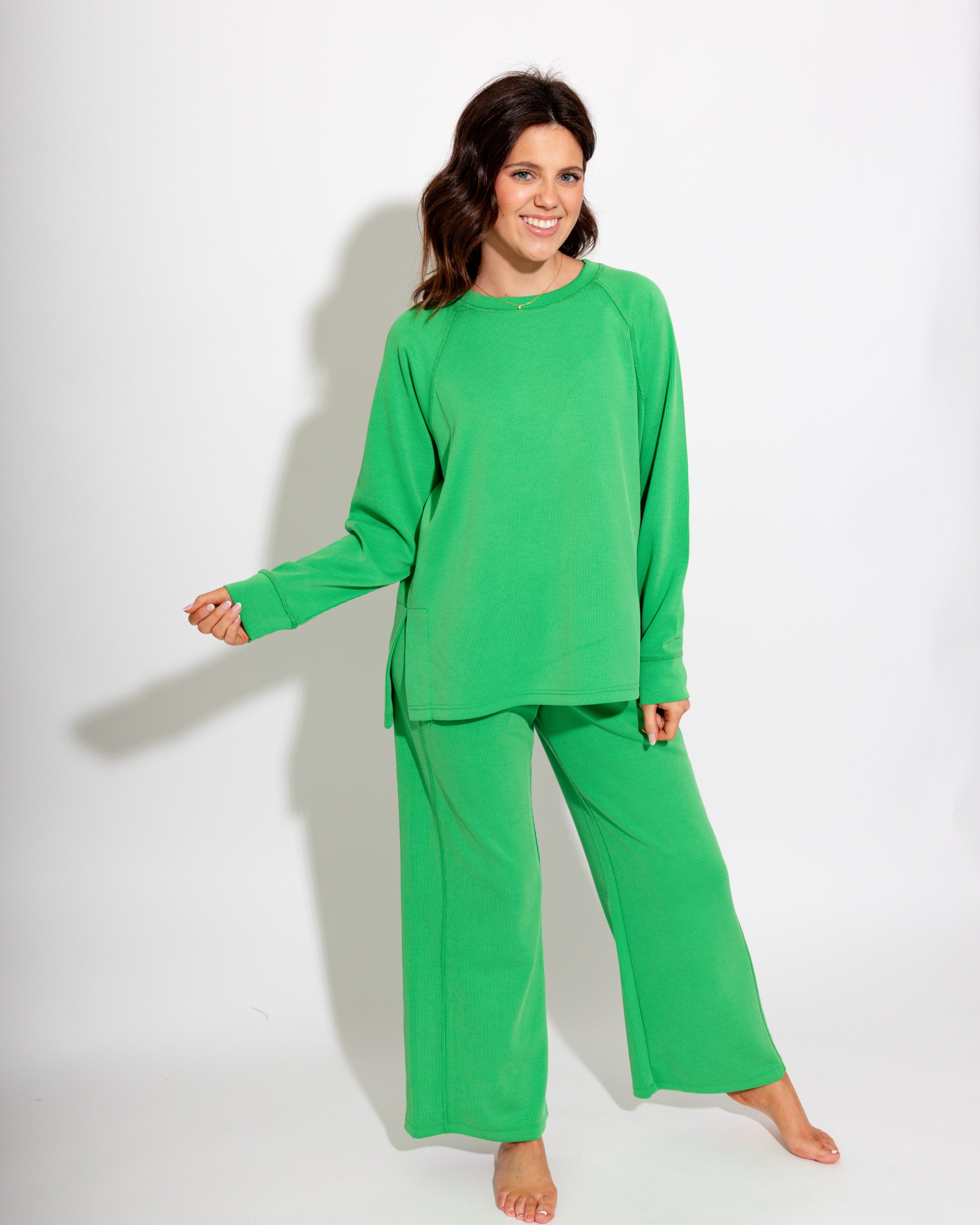 Luxe Wash Rib Raglan Tee in Green