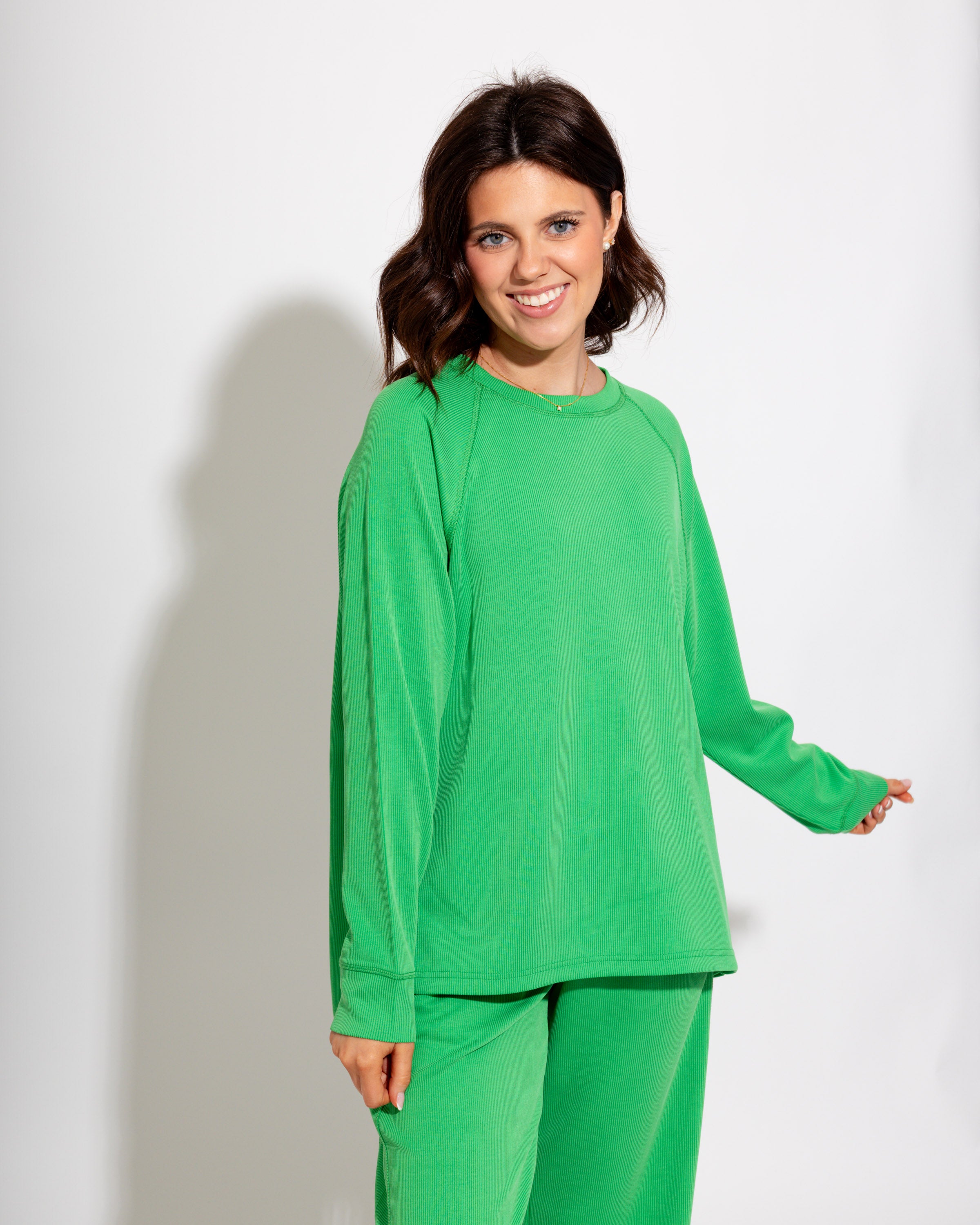 Luxe Wash Rib Raglan Tee in Green