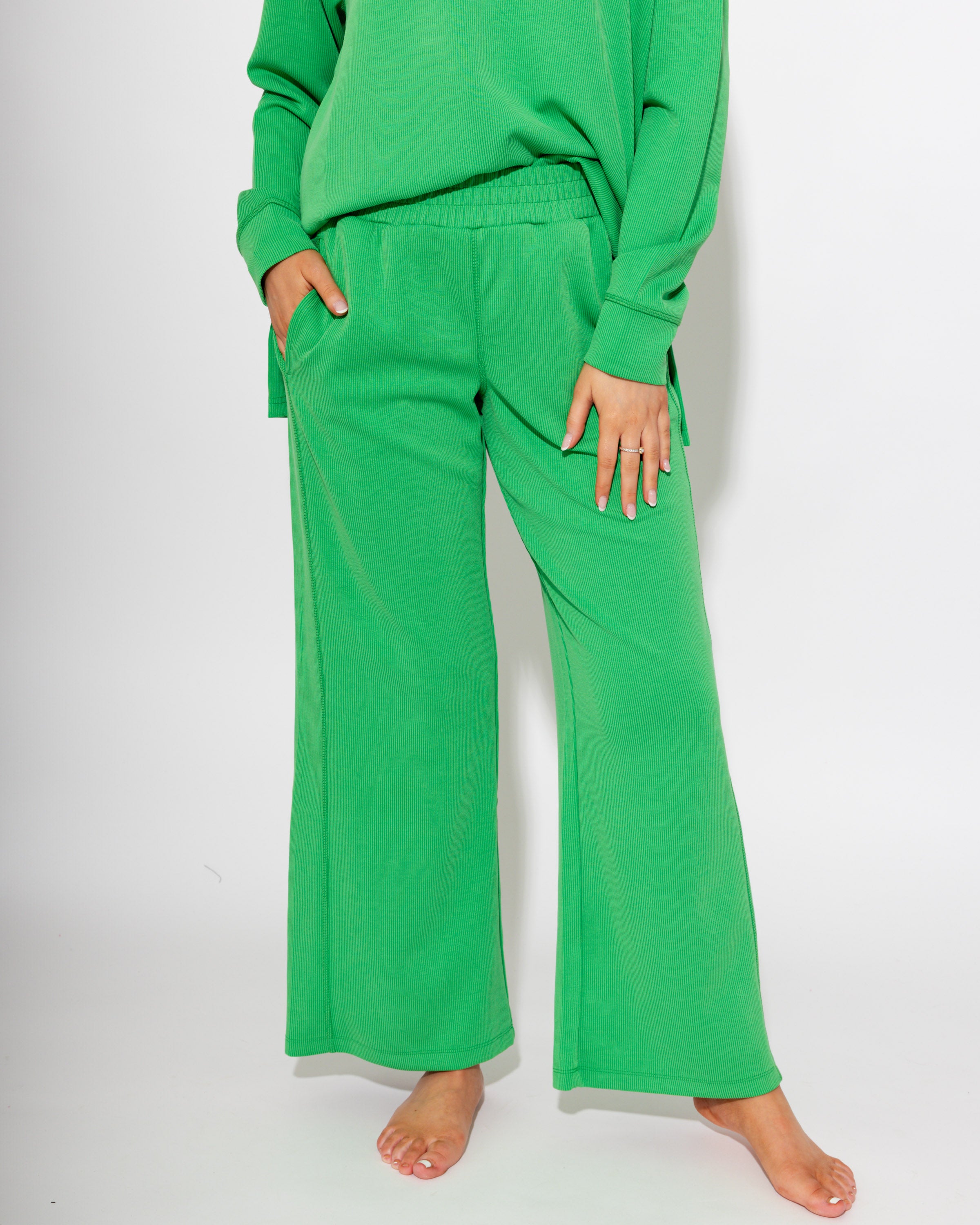 Luxe Wash Rib Wide-leg Pants in Green