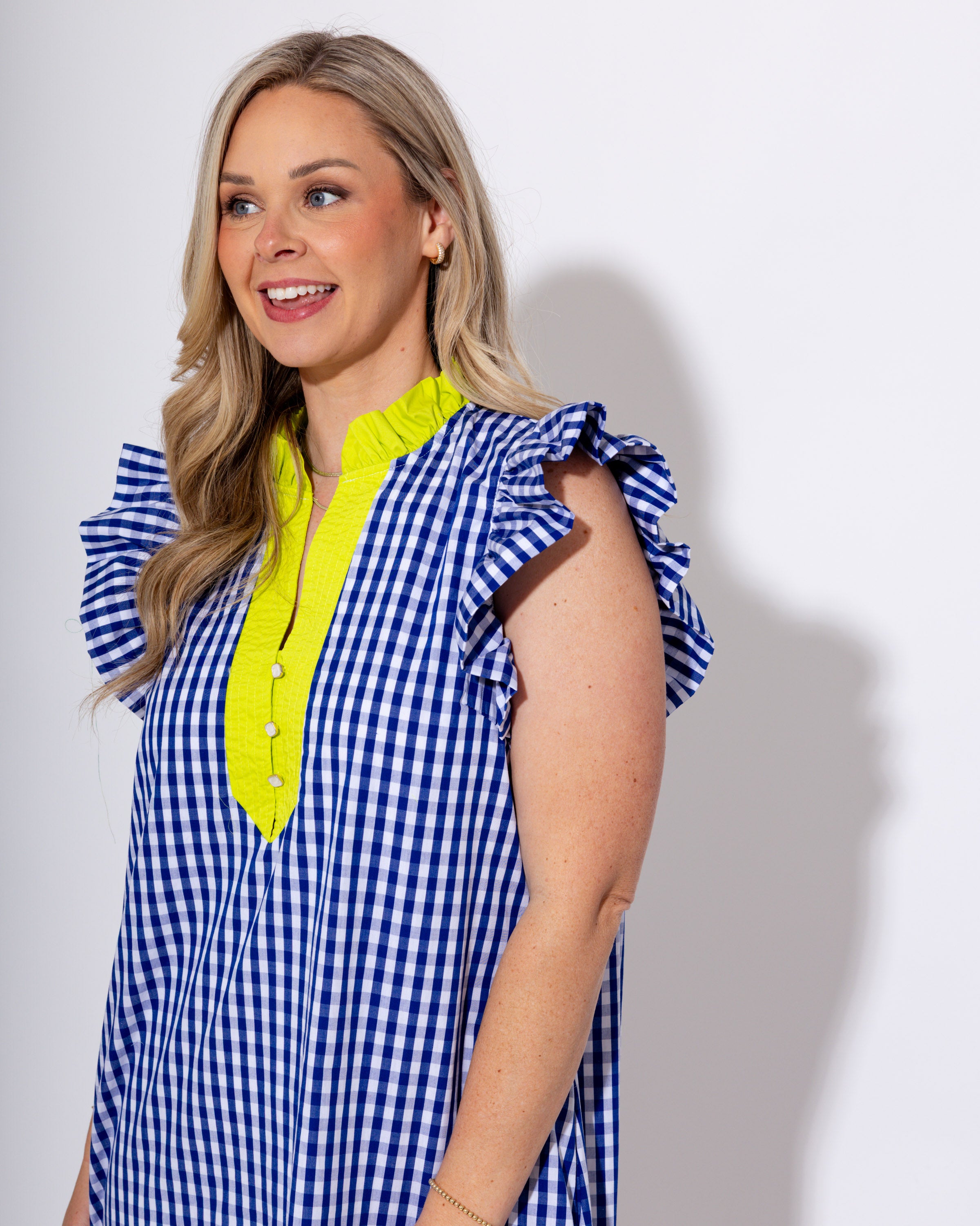 Gingham Flutter Sleeve Midi Dress