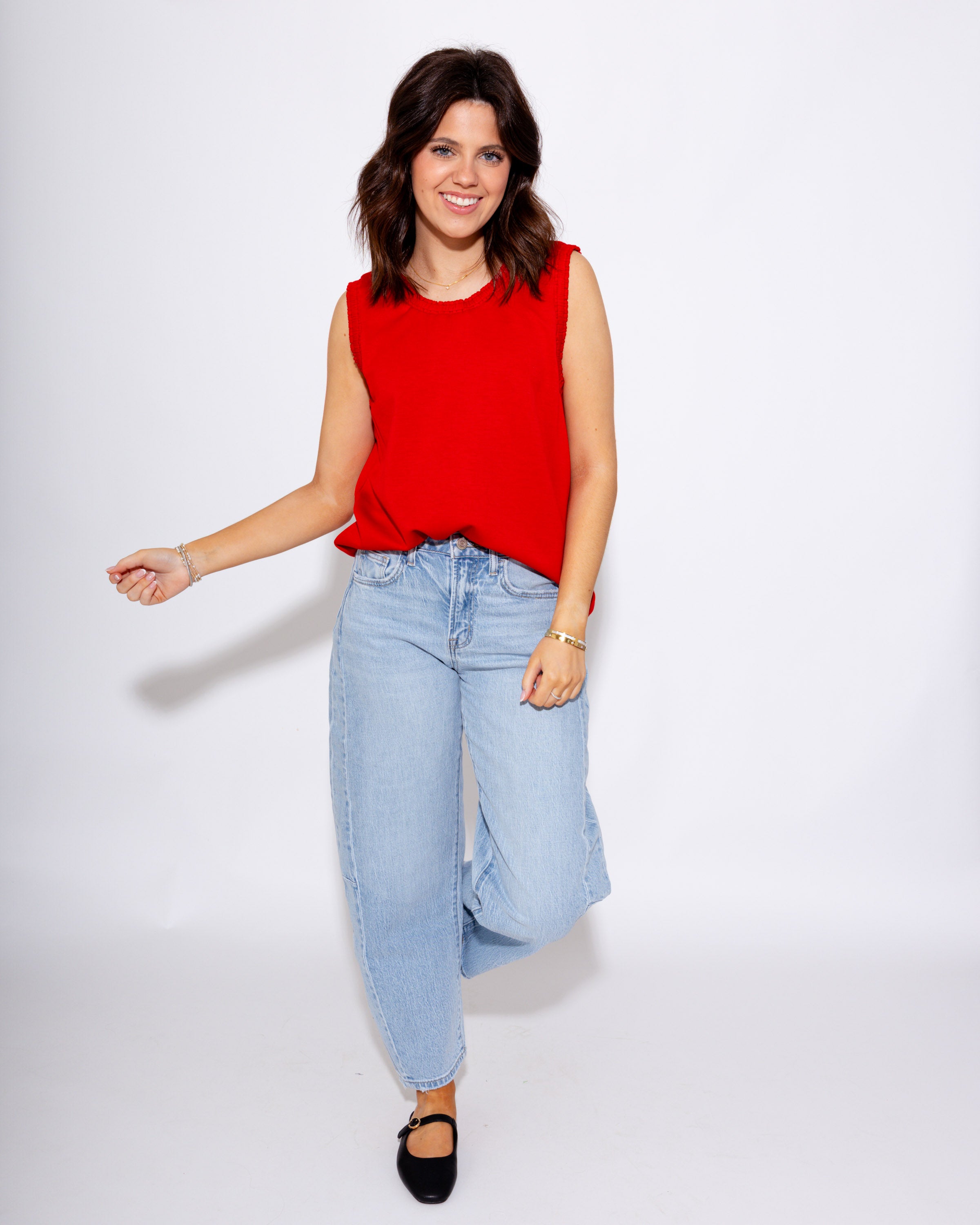 Smocked Edge Tank in Red