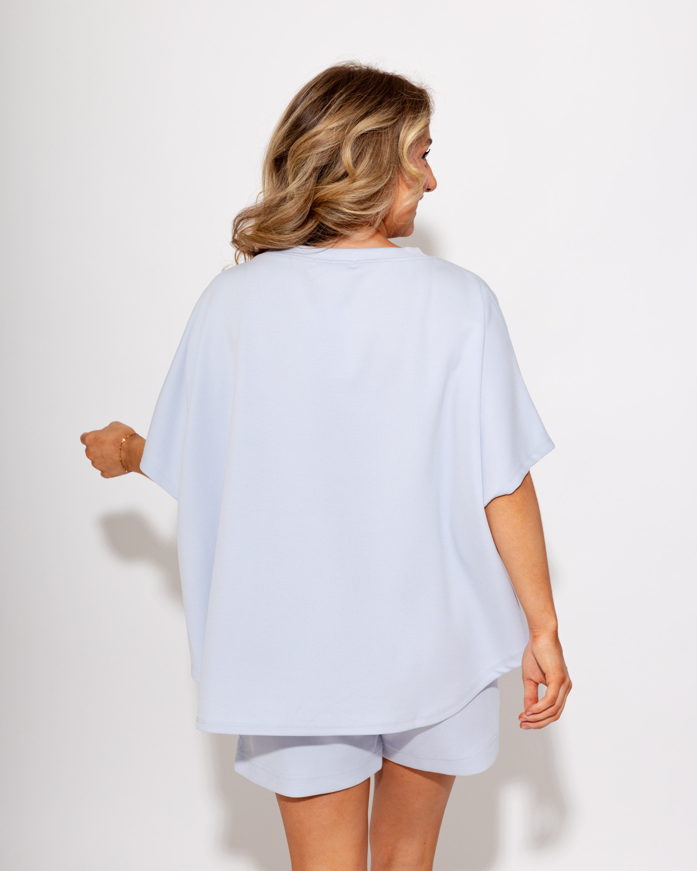 Luxe Wash Rib Dolman Top in Blue