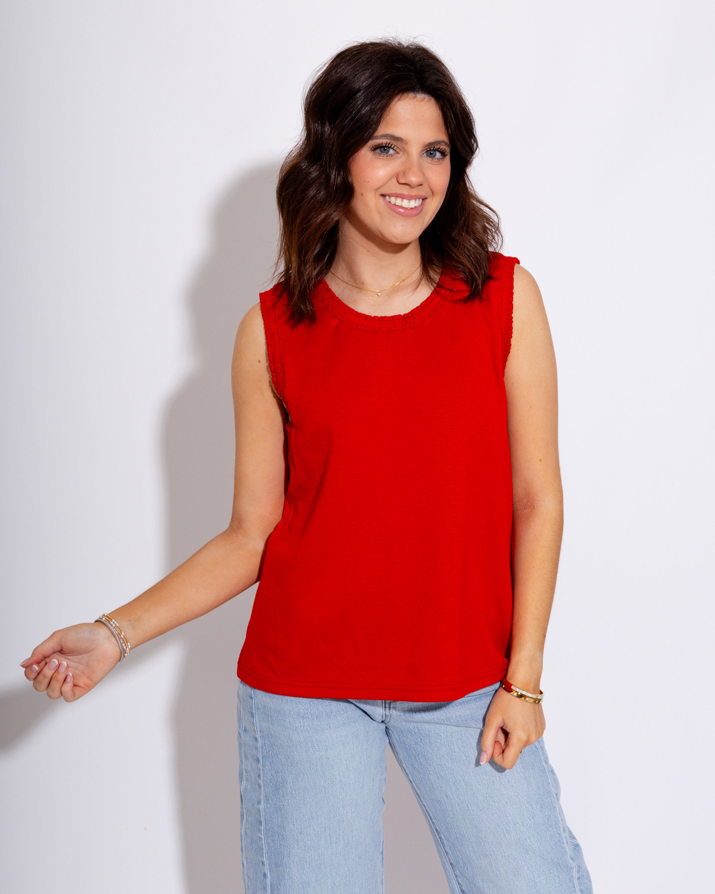 Smocked Edge Tank in Red
