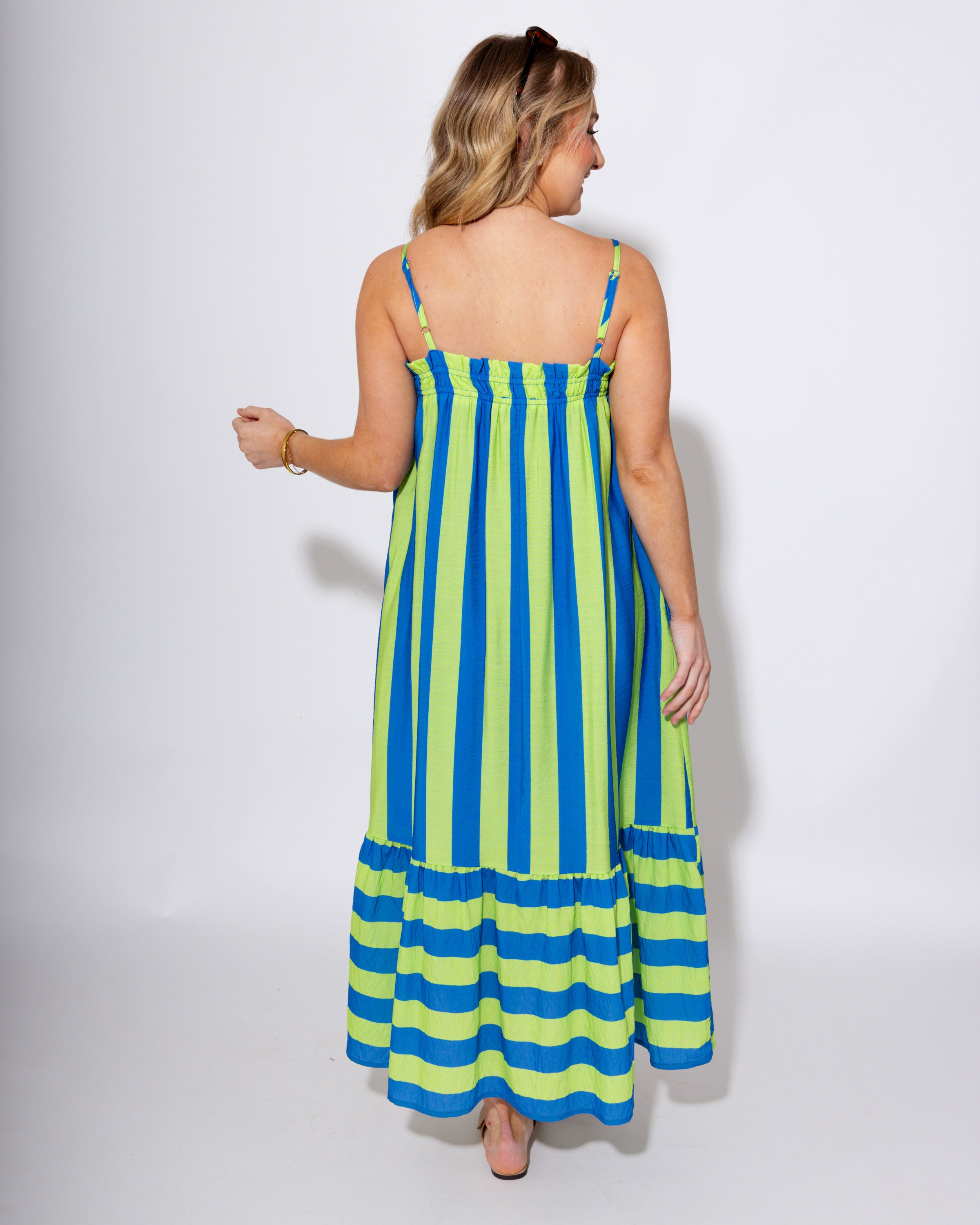 Lightweight Striped Ruffle Midi Dress