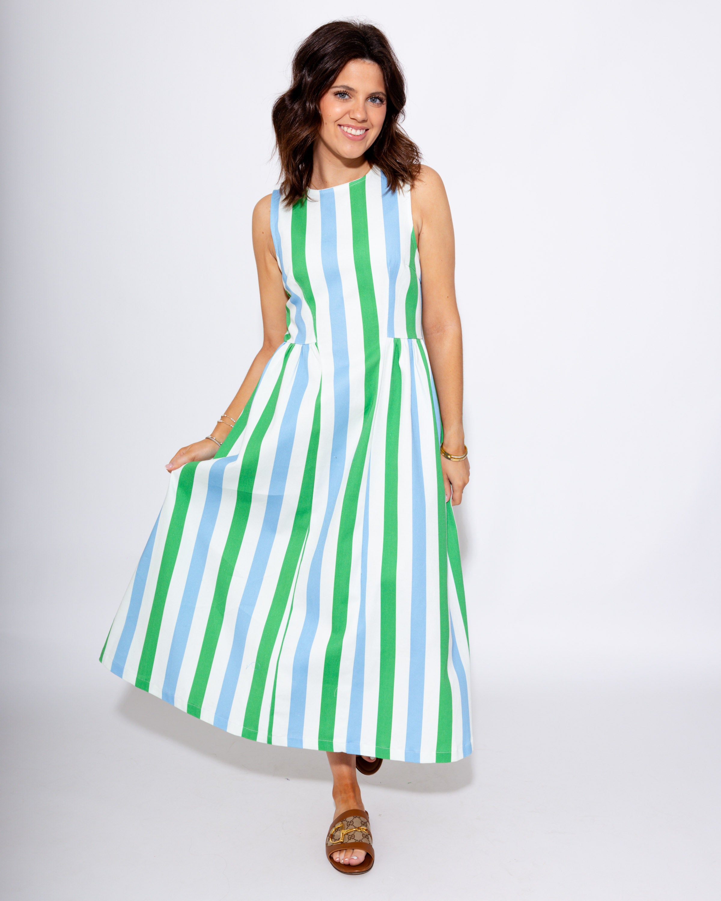 Striped Sleeveless Midi Dress