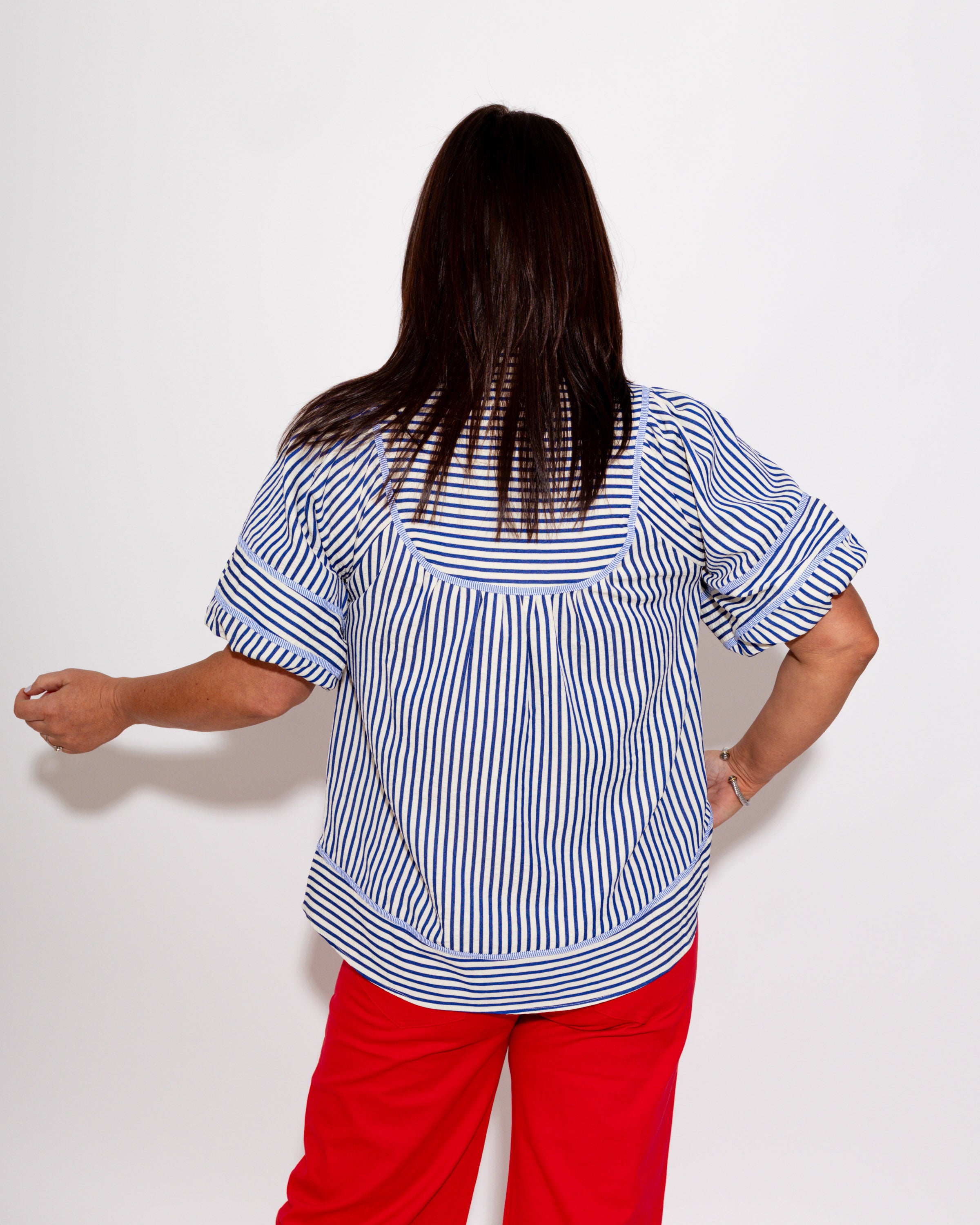 Striped Puff Sleeve Babydoll Top