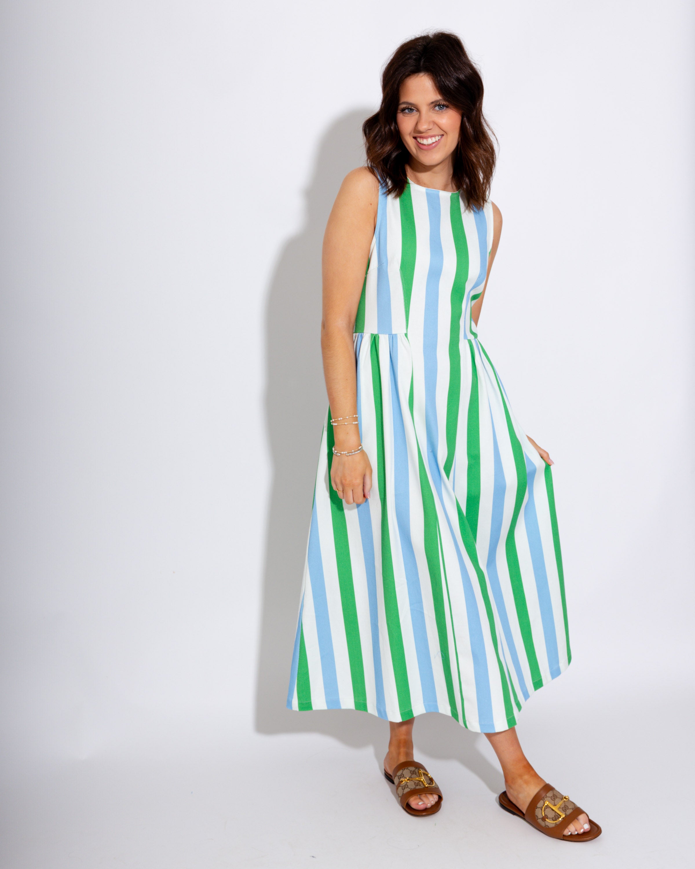 Striped Sleeveless Midi Dress