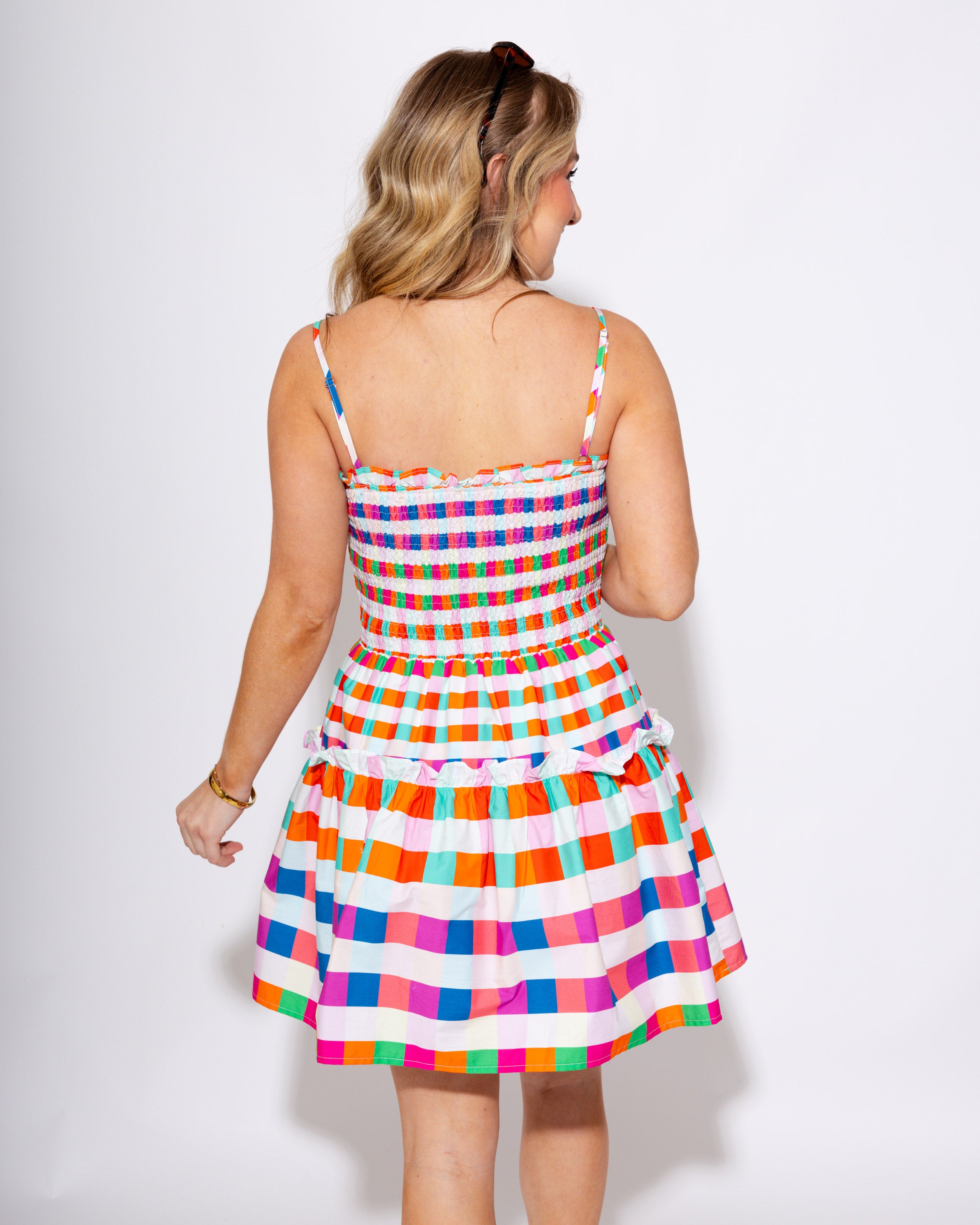 Checkered Smocked Mini Dress