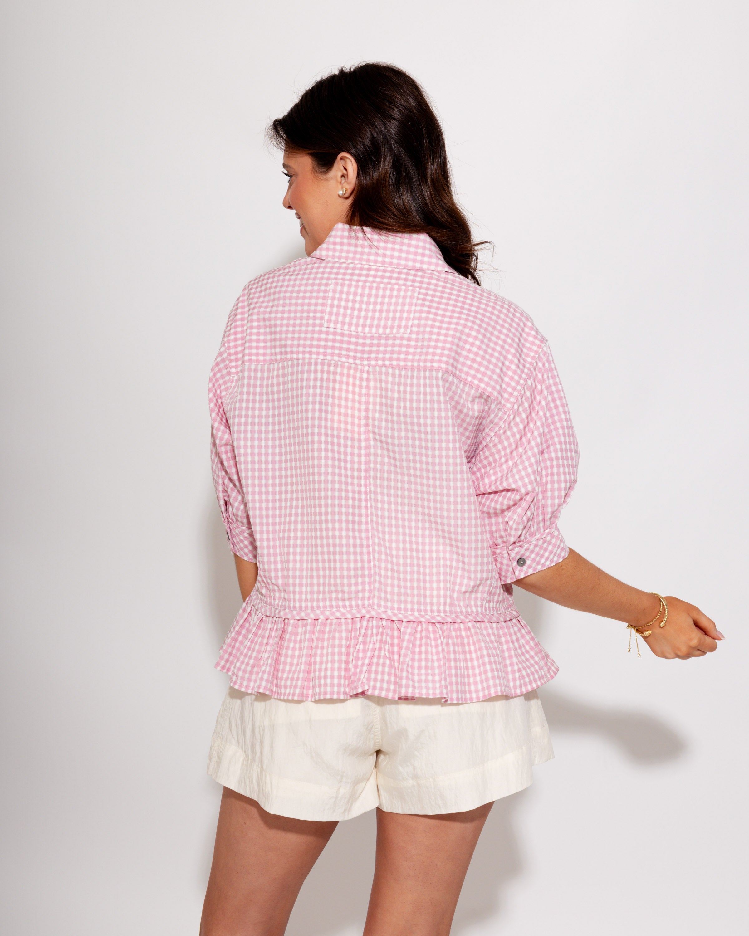 Ruffle Hem Gingham Check Shirt