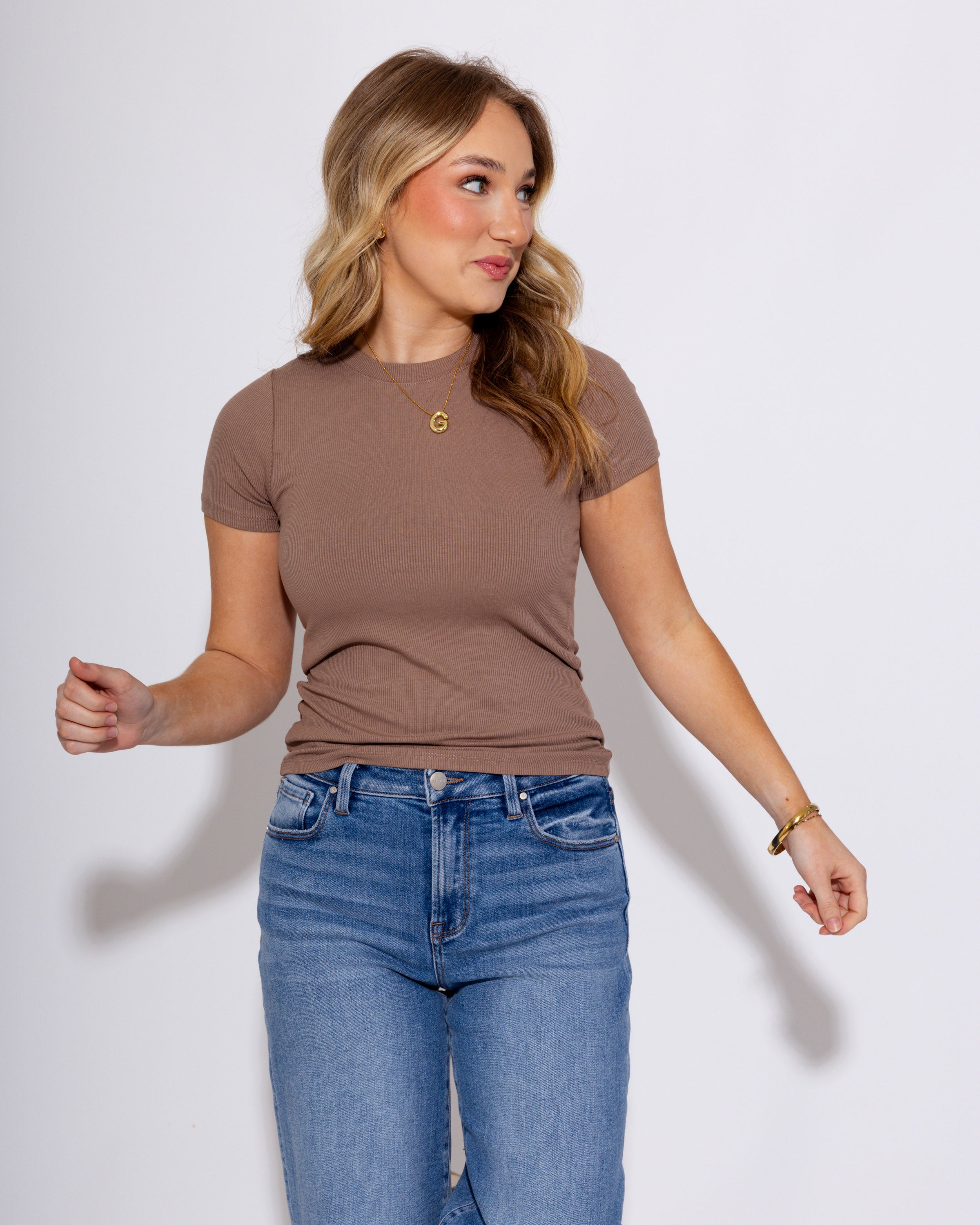 Essential Micro-ribbed Top in Taupe