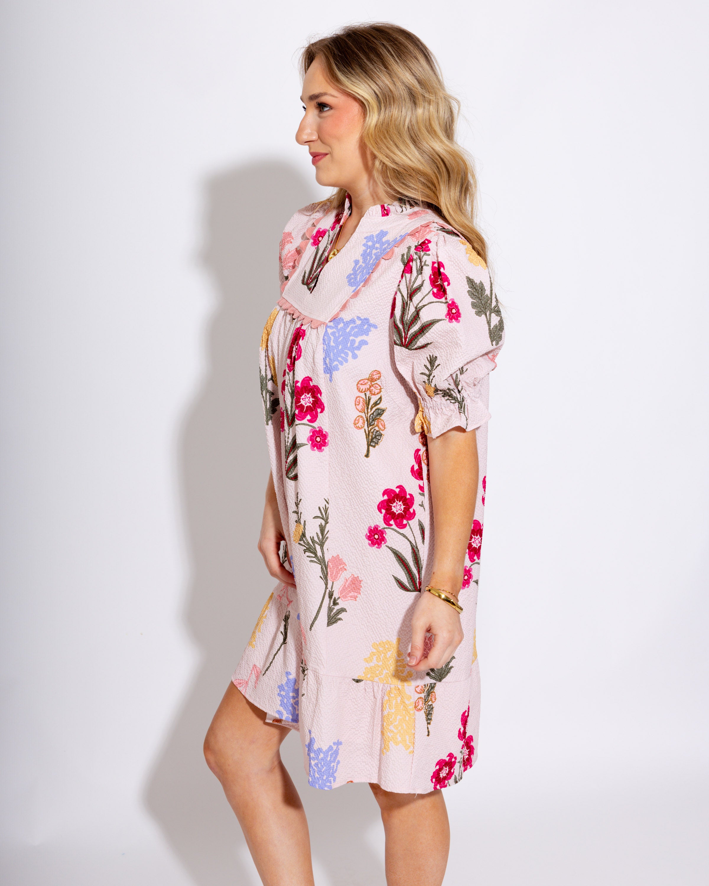 Blush Ruffle & Lace Floral Mini Dress