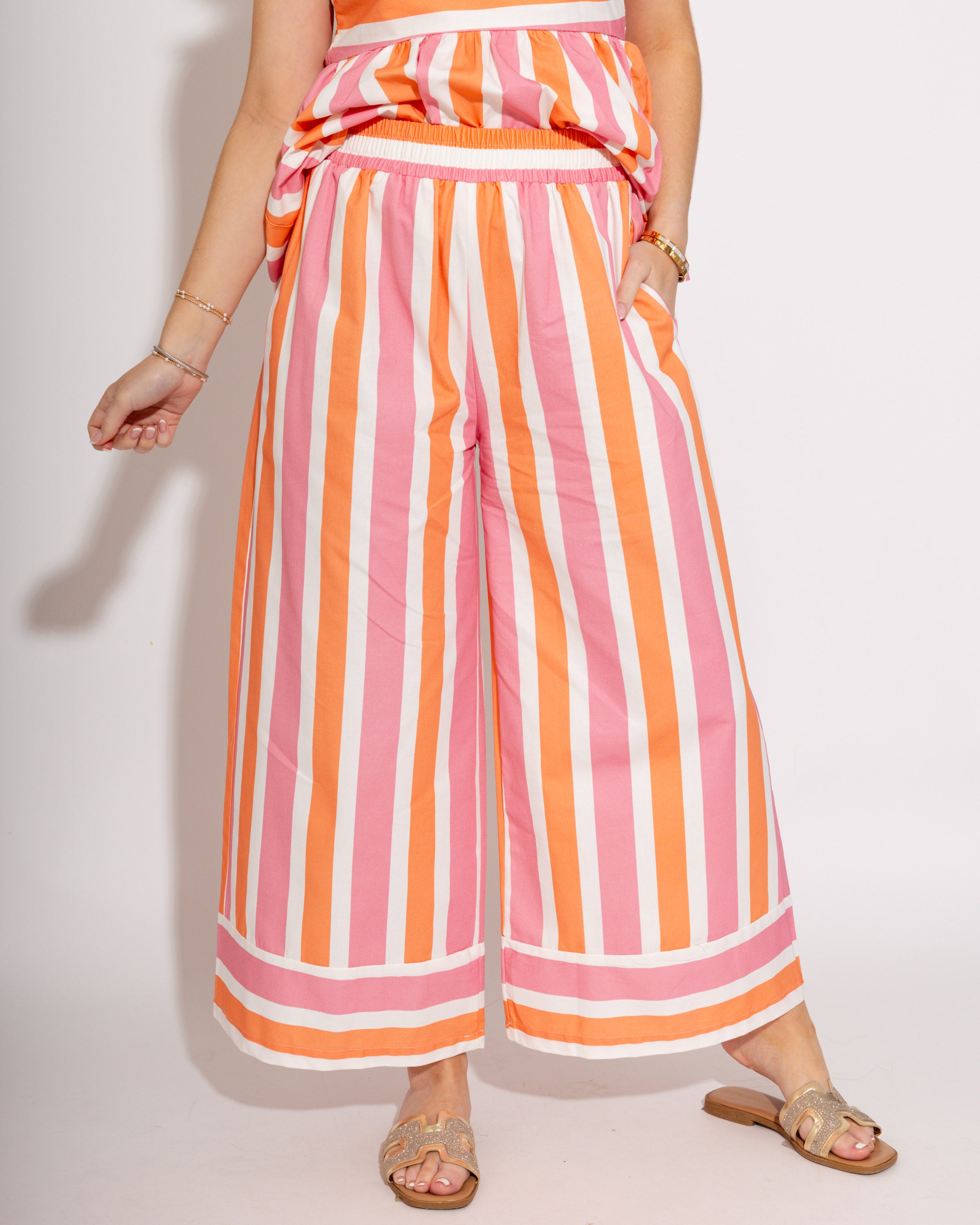 Sunset Stripe Peplum Top & Pants Set