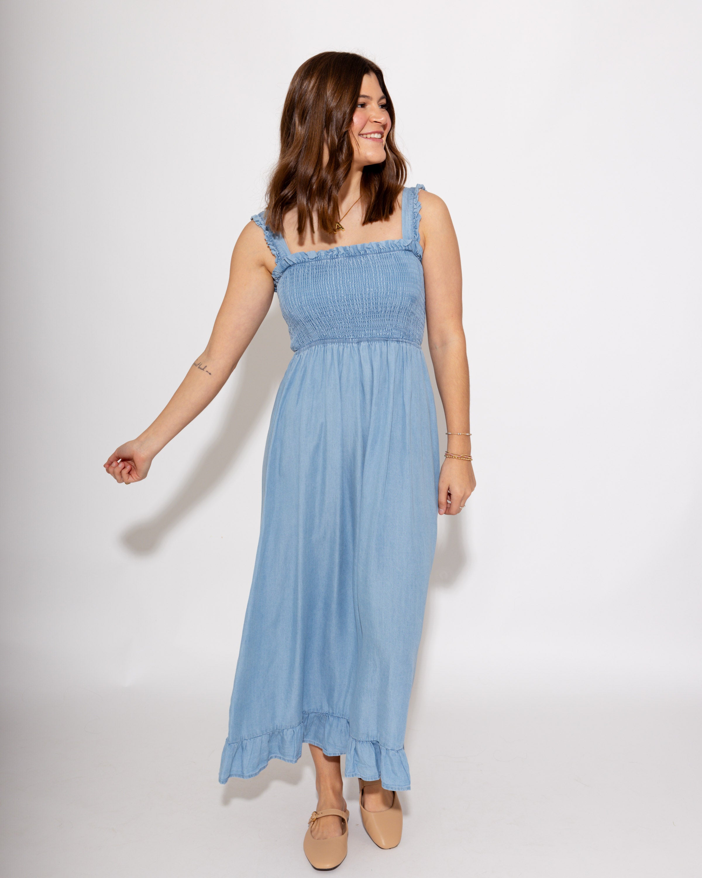 Endless Ease Smocked Maxi Dress in Blue
