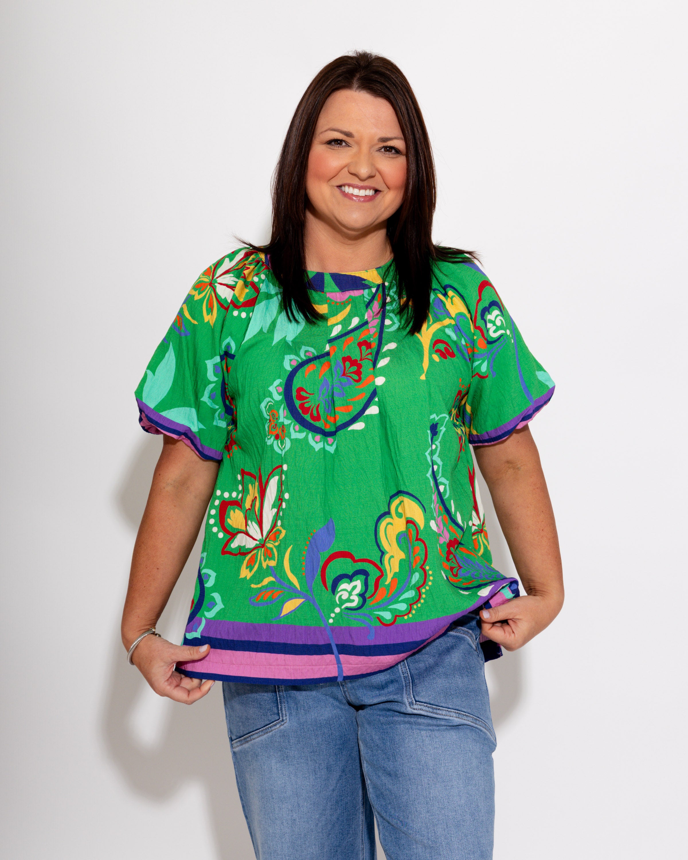 Bold Bloom Border Print Top