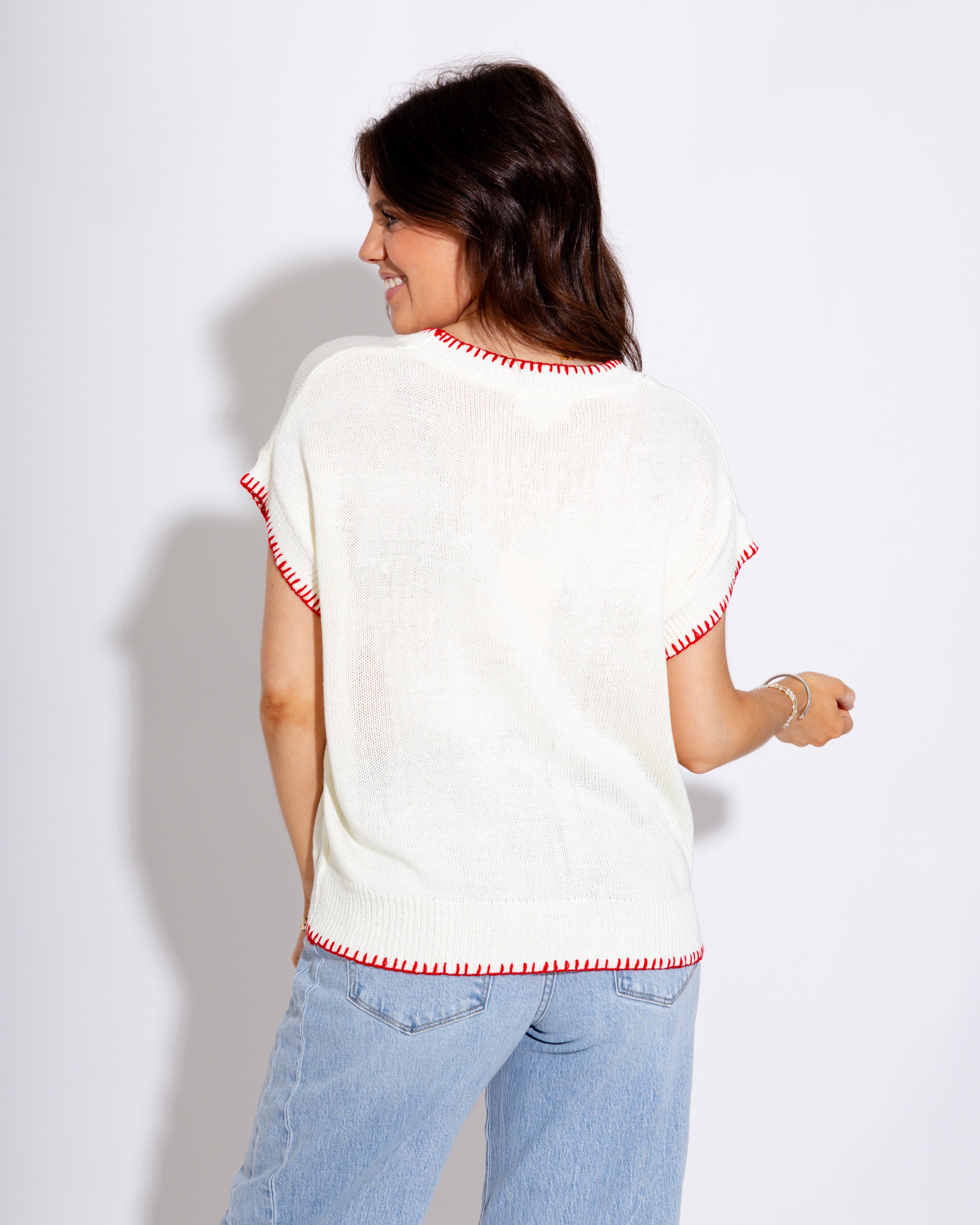 Lobster Embroidered Knit Top in Cream