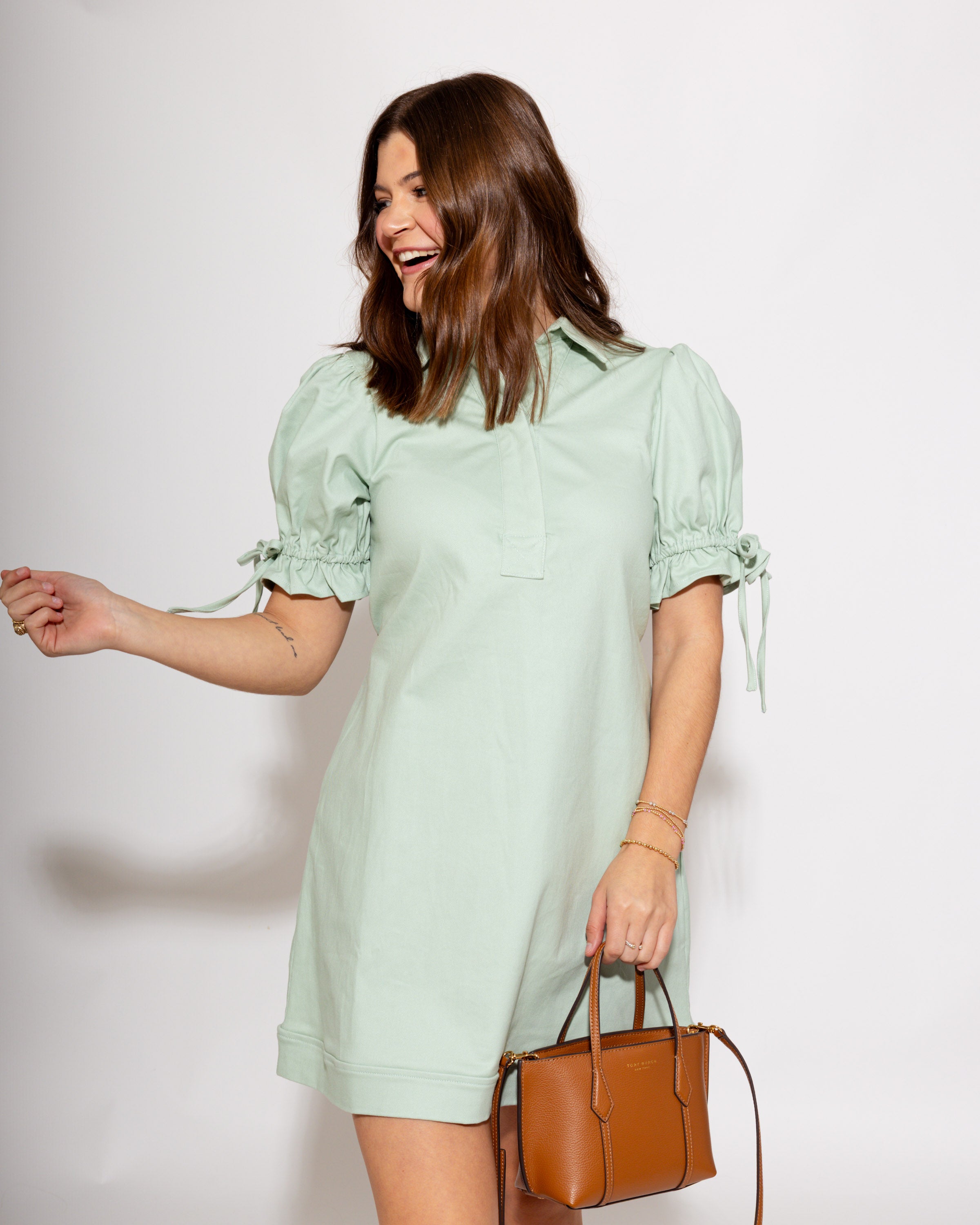 Tie Sleeve Collared Mini Dress