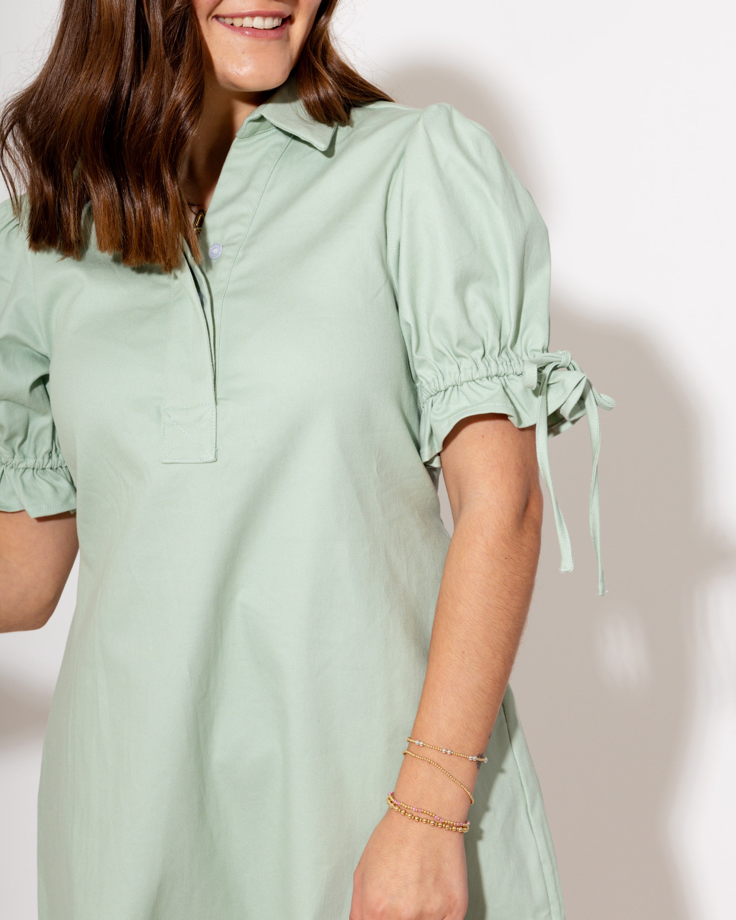 Tie Sleeve Collared Mini Dress