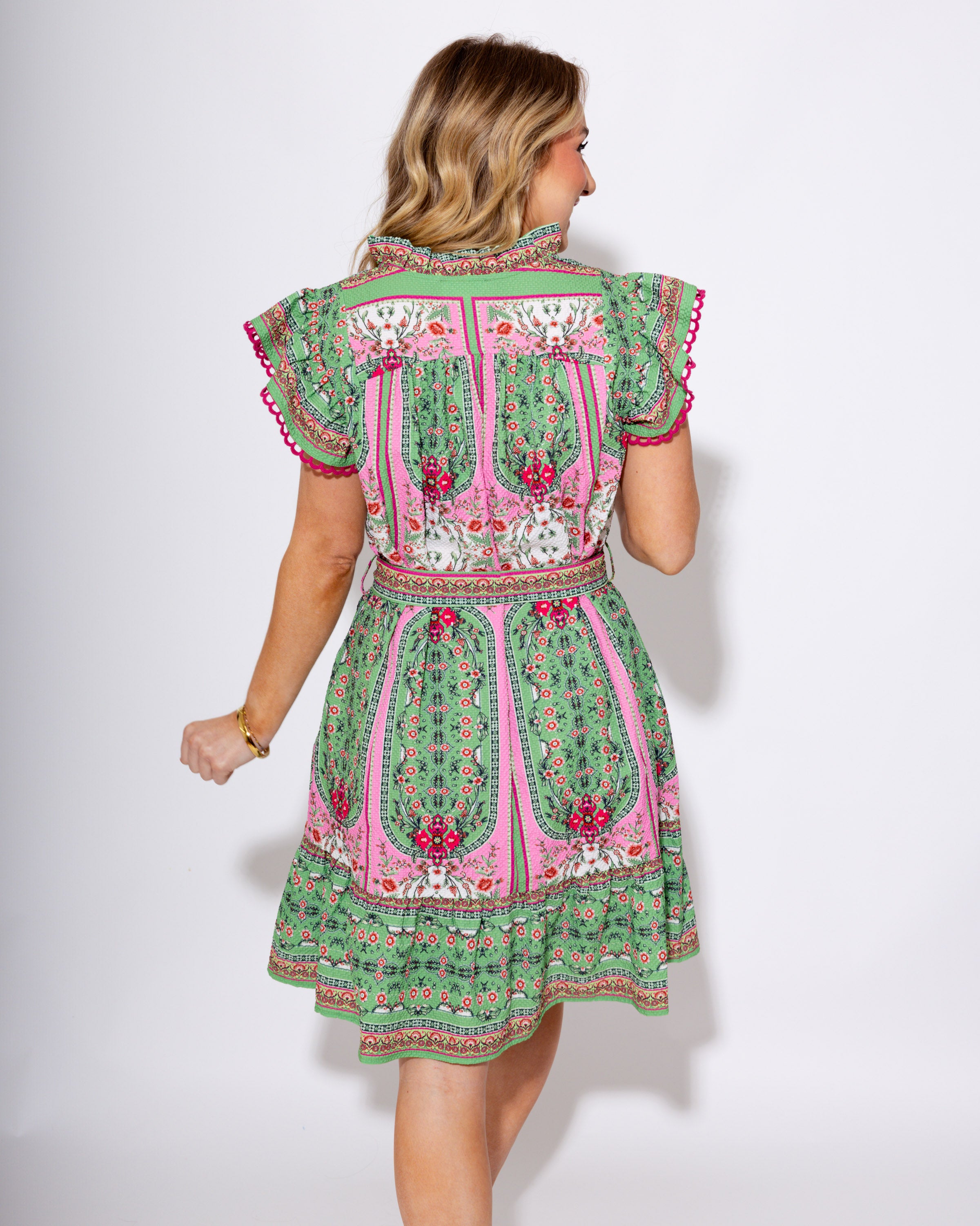 Mixed Print Ruffle Sleeve Dress