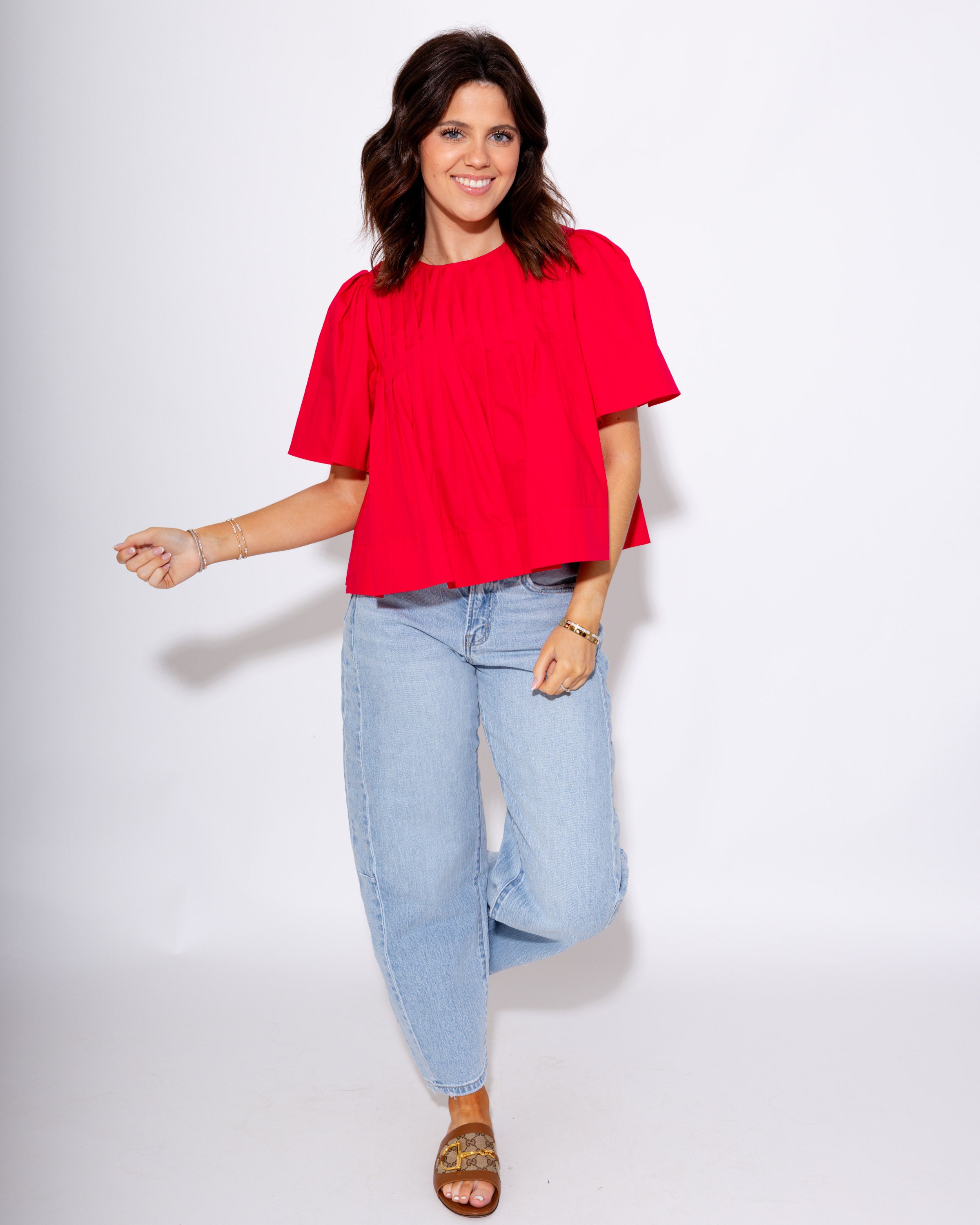 Pleated Short Sleeve Top in Pink