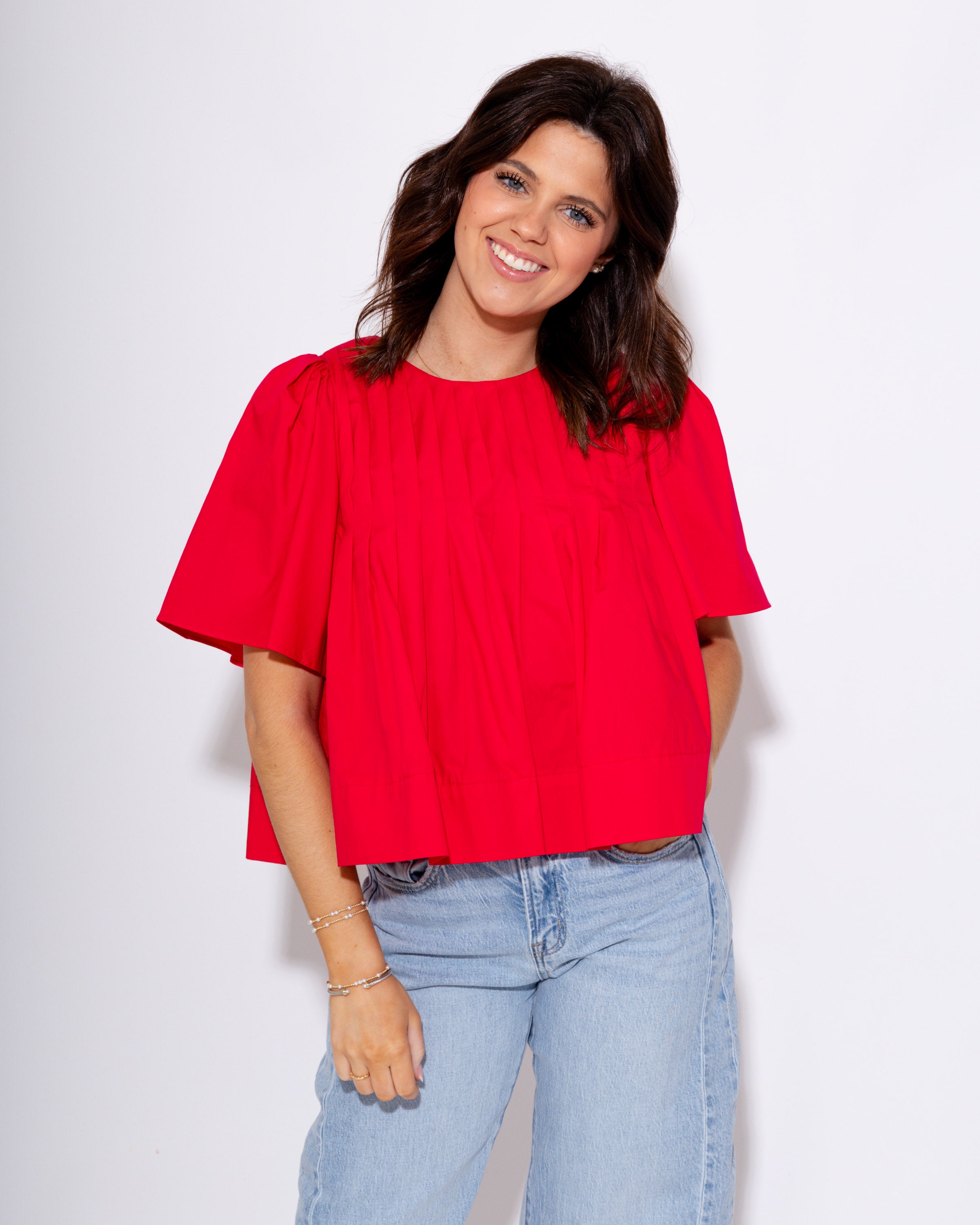 Pleated Short Sleeve Top in Pink