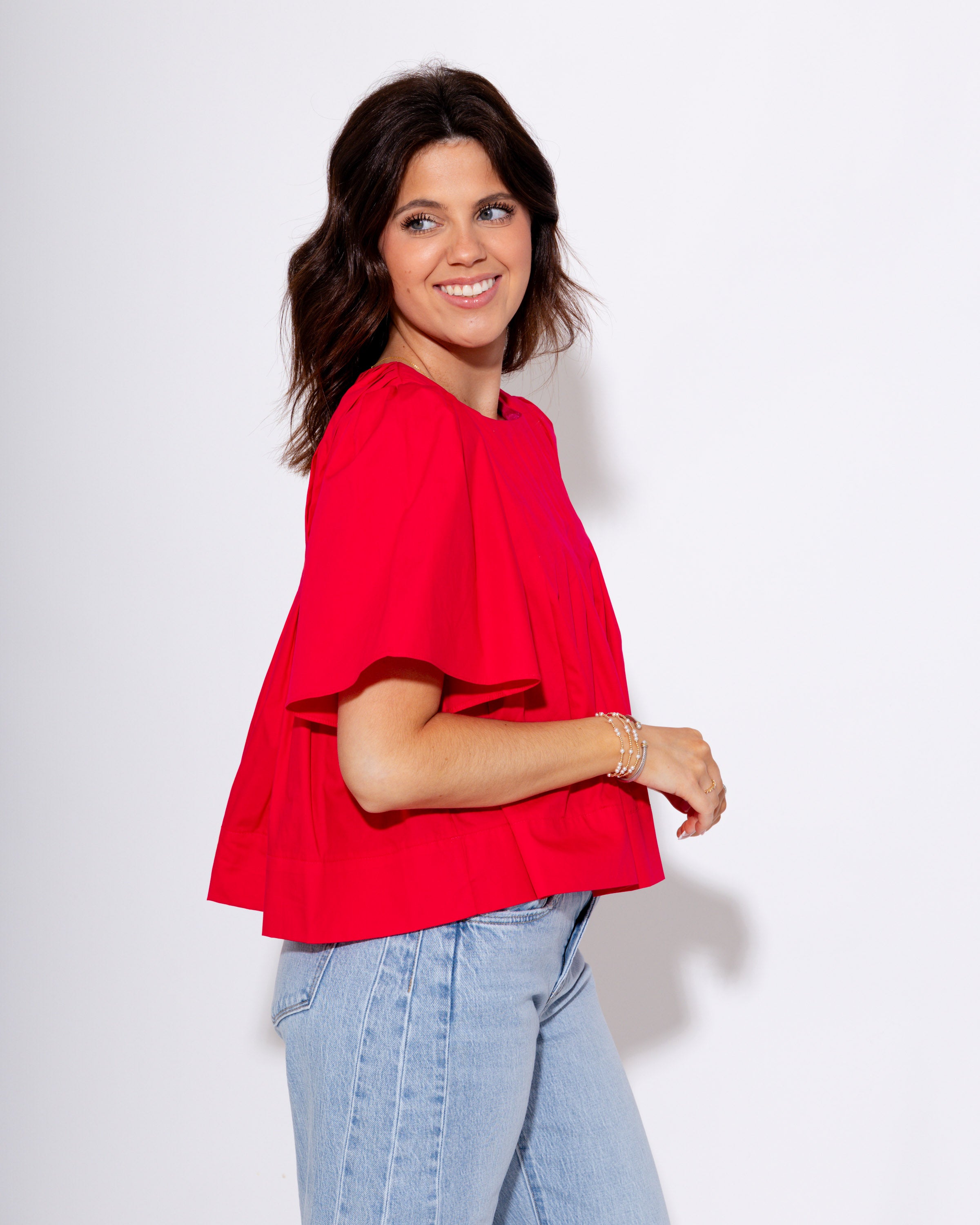 Pleated Short Sleeve Top in Pink