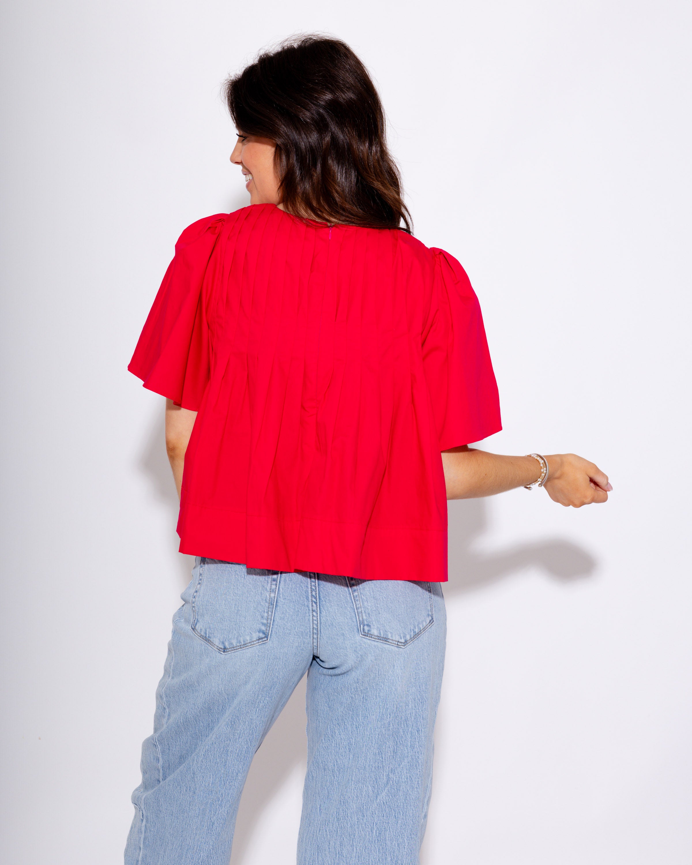 Pleated Short Sleeve Top in Pink