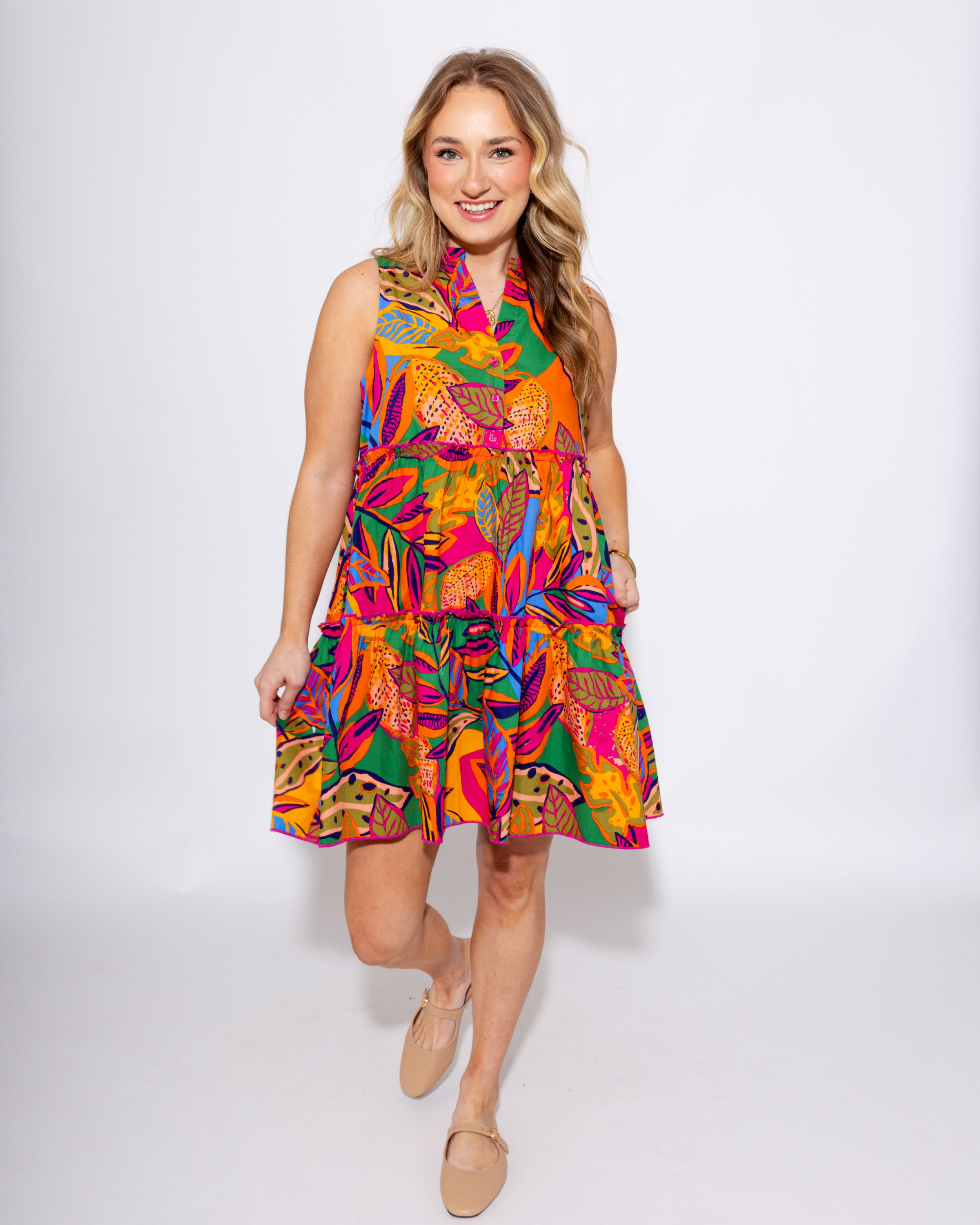 Fun Floral Shift Tiered Mini Dress