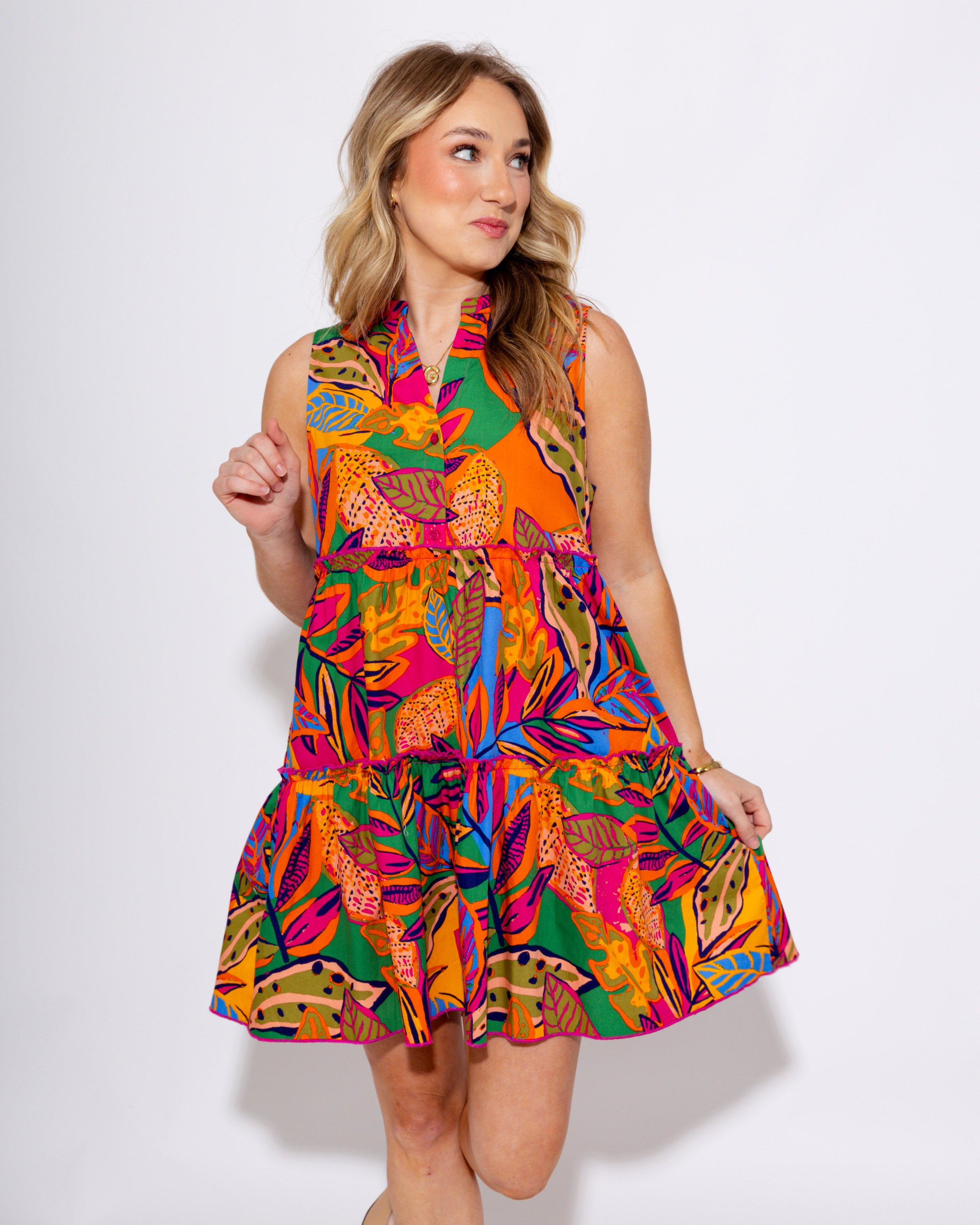 Fun Floral Shift Tiered Mini Dress
