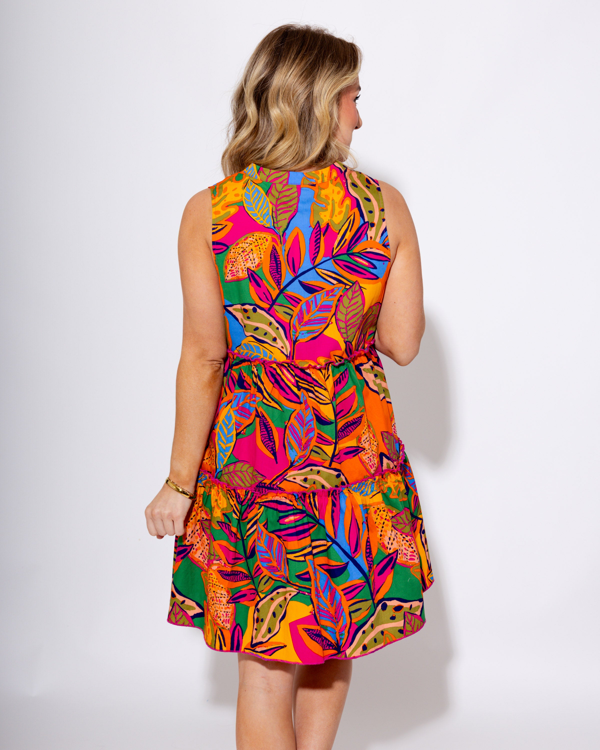 Fun Floral Shift Tiered Mini Dress