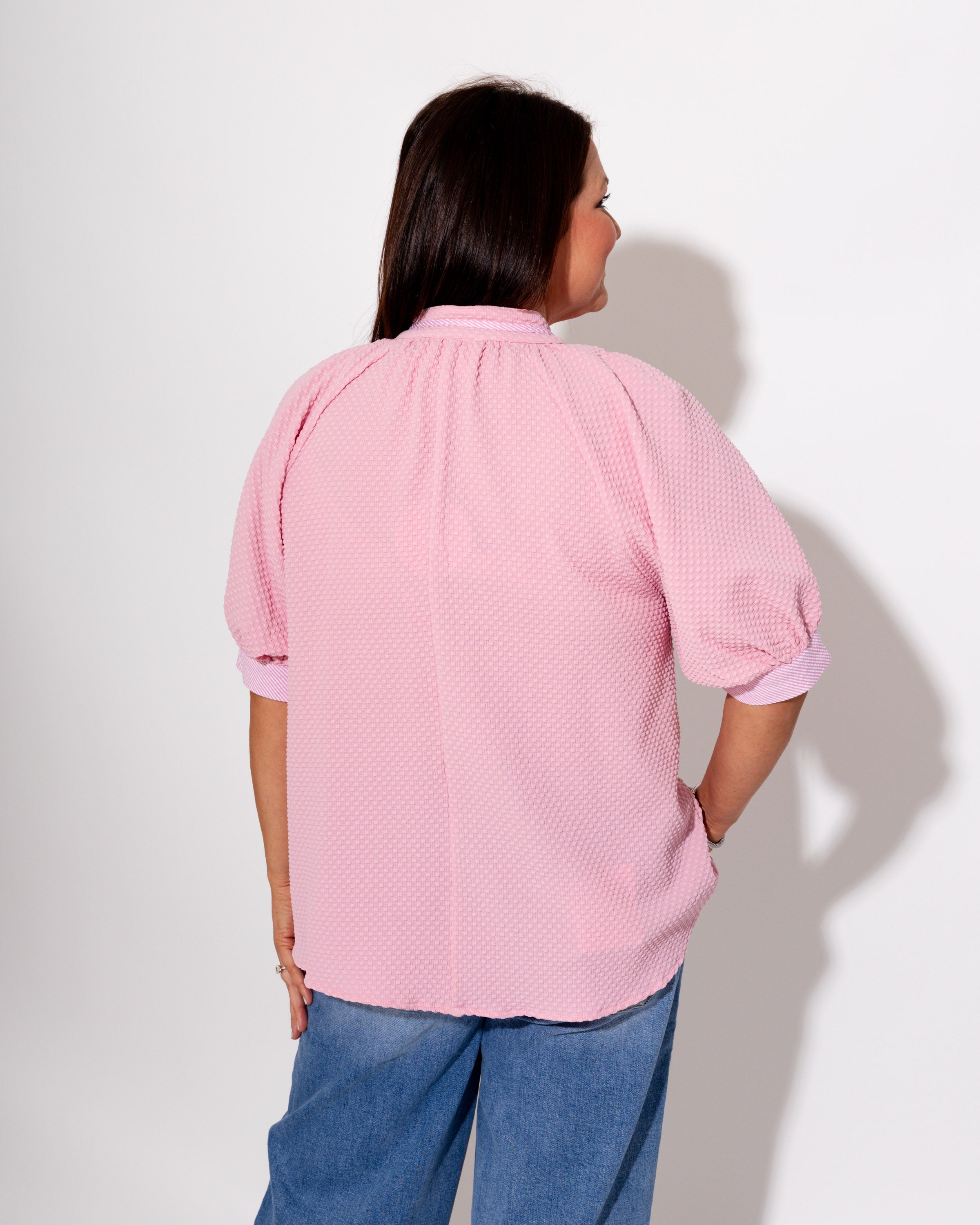 Jacquard Contrast Trim Top in Pink