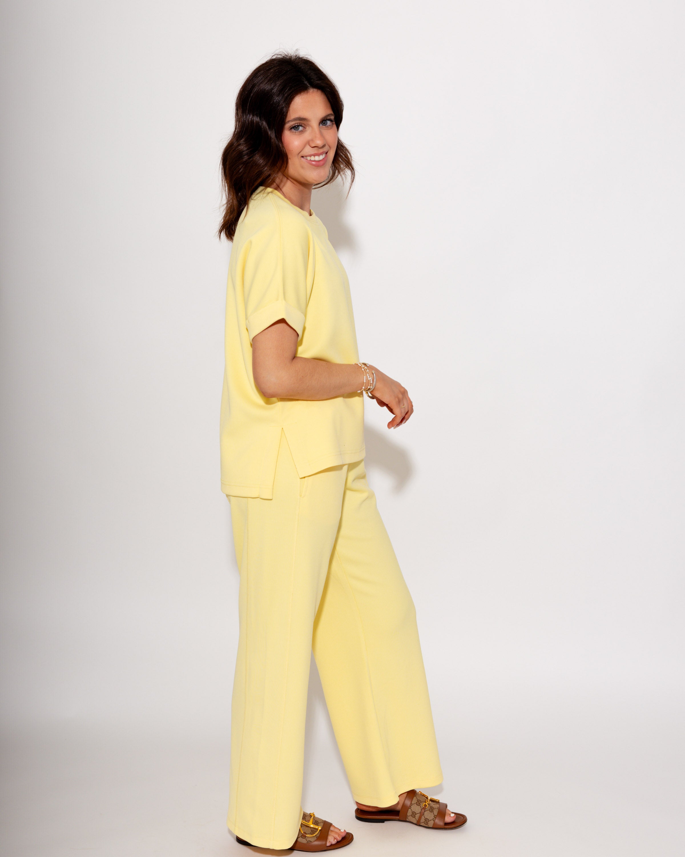 Luxe Wash Rib Wide-leg Pants in Yellow