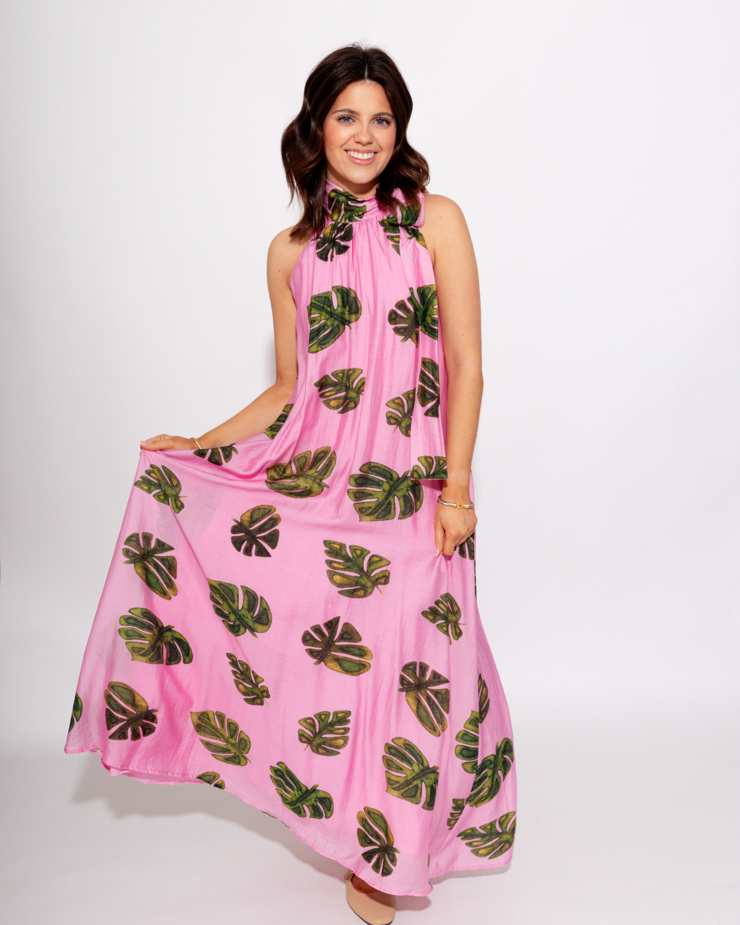 Monstera Halter Neck Maxi Dress