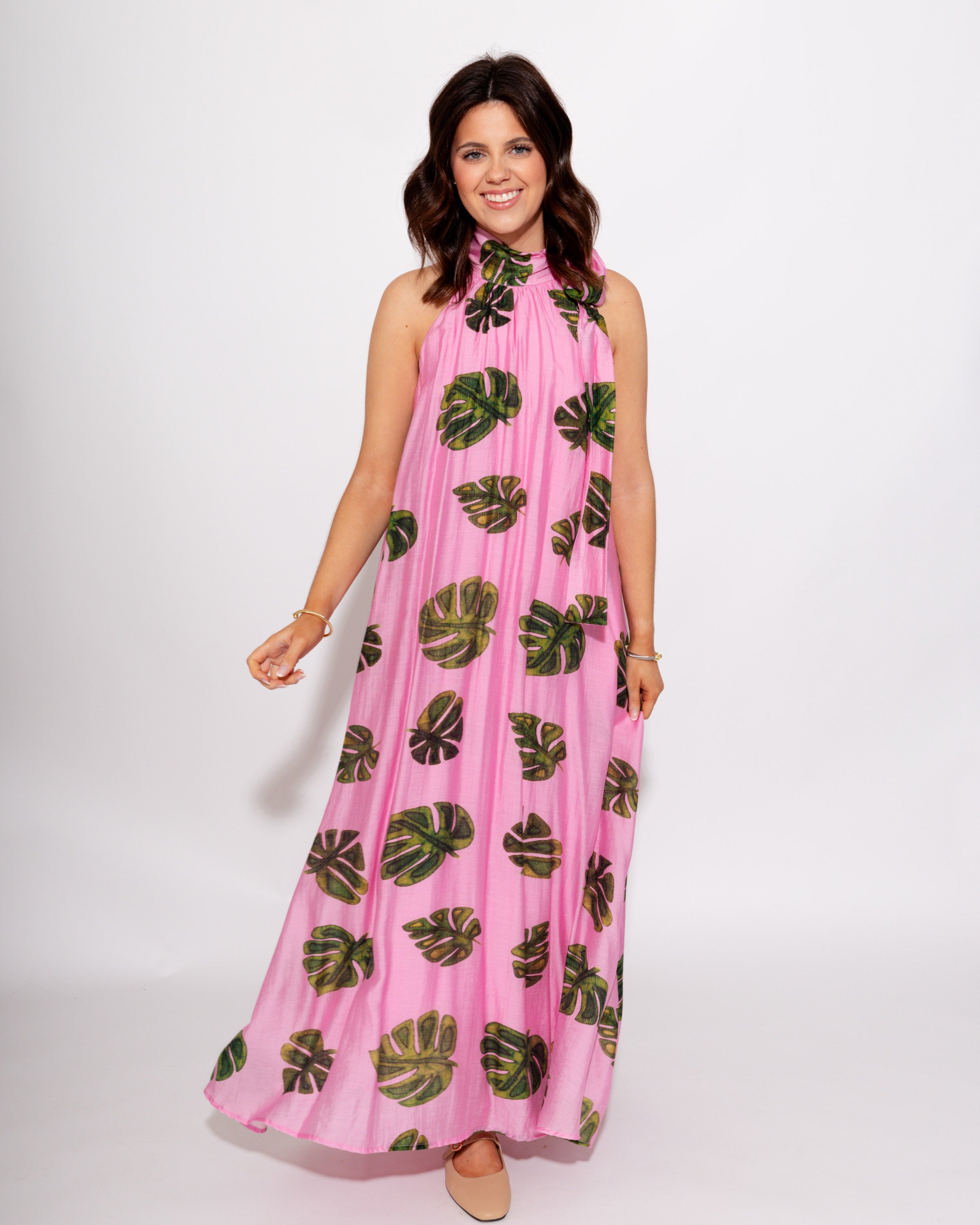 Monstera Halter Neck Maxi Dress