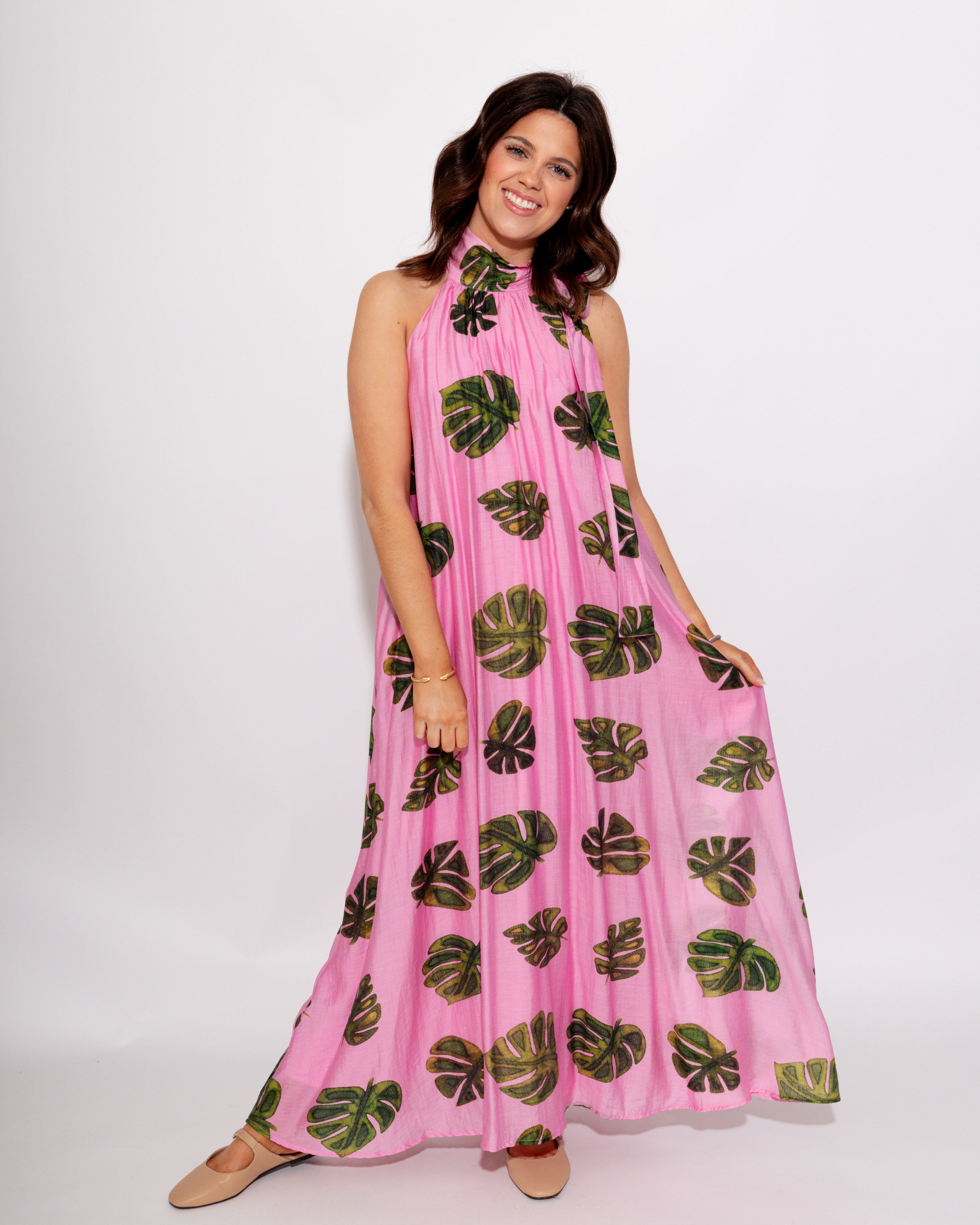 Monstera Halter Neck Maxi Dress