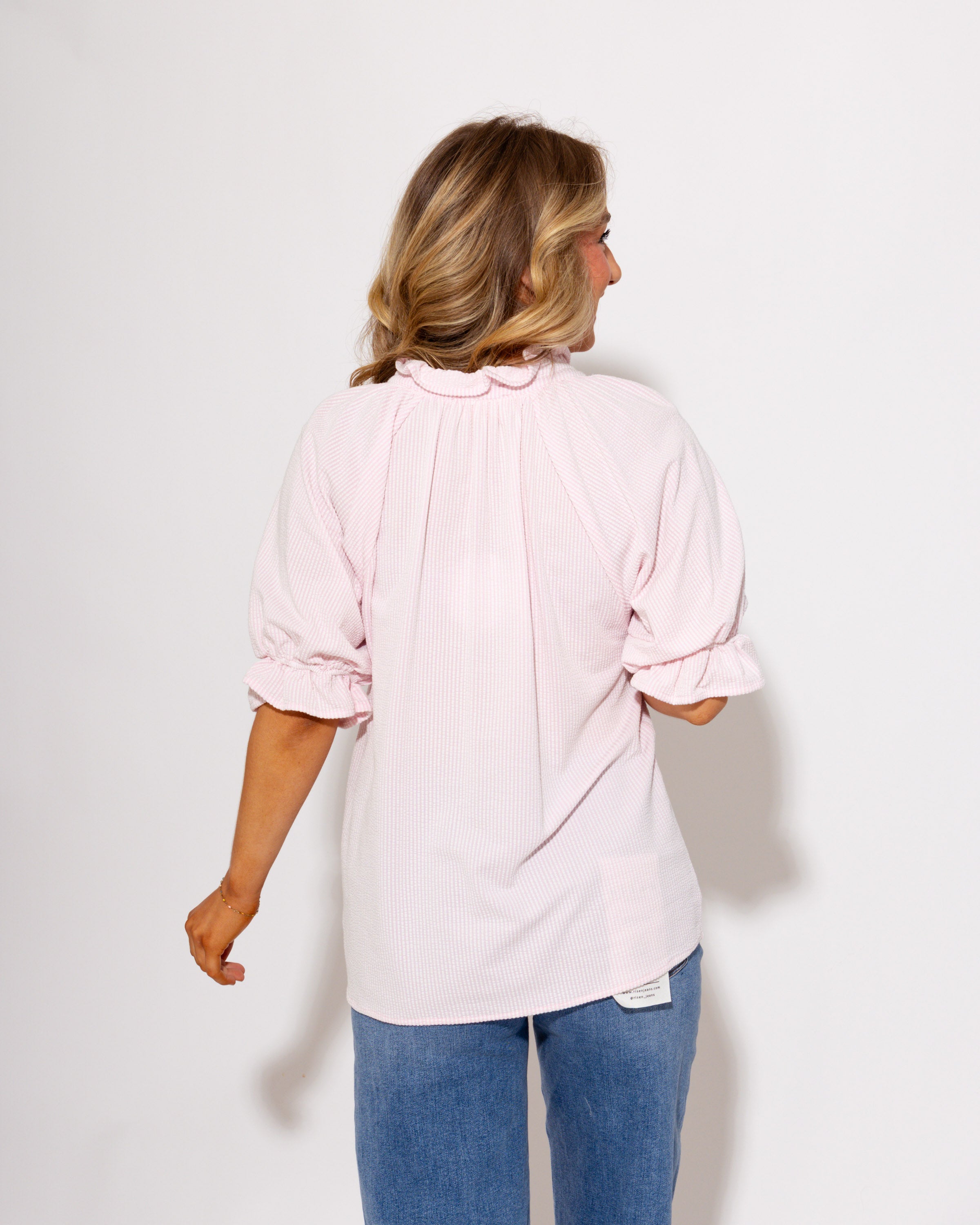 Effortless Puff Sleeve Ruffle Top in Pink
