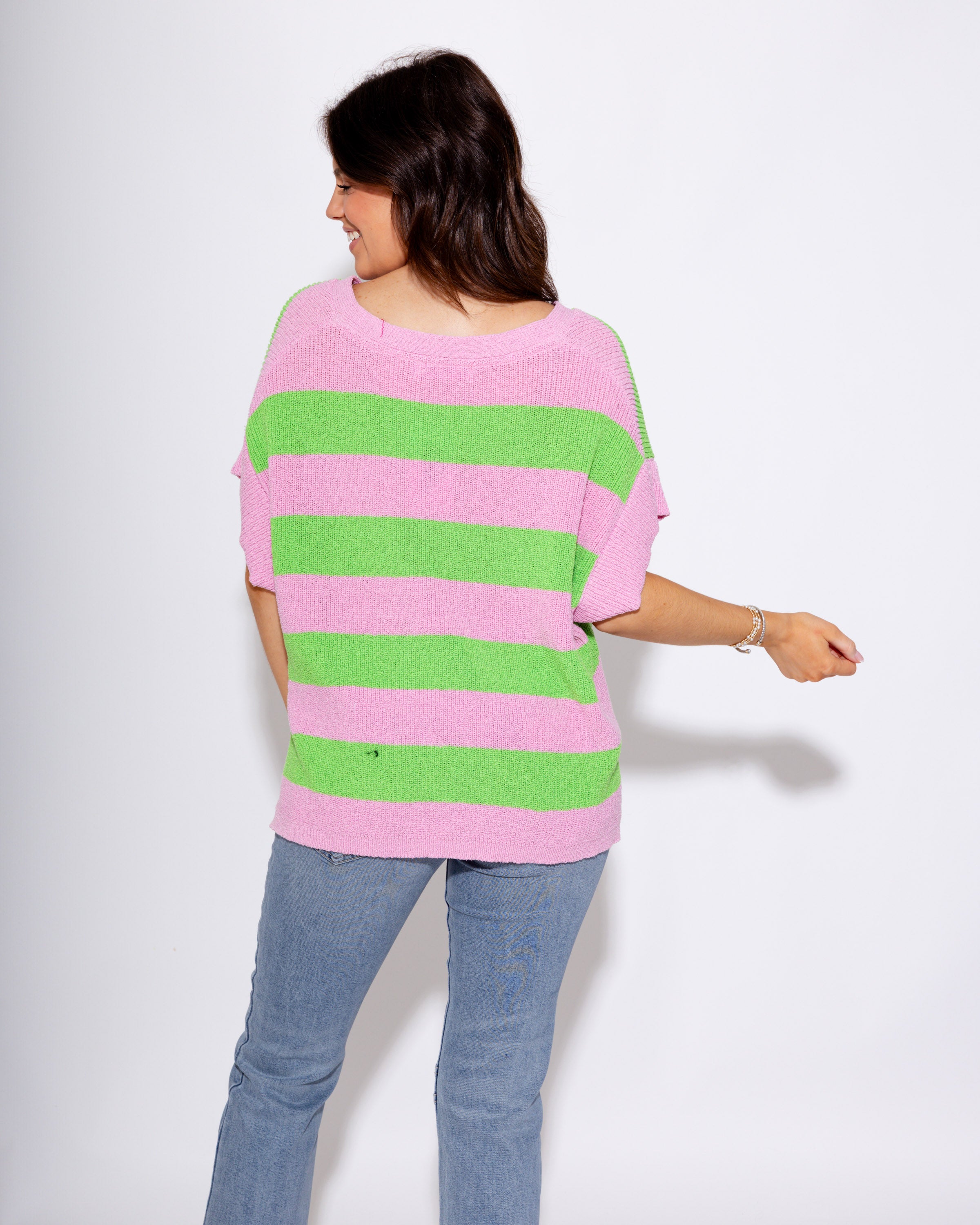 Pink and Green Serene Striped Knit Top