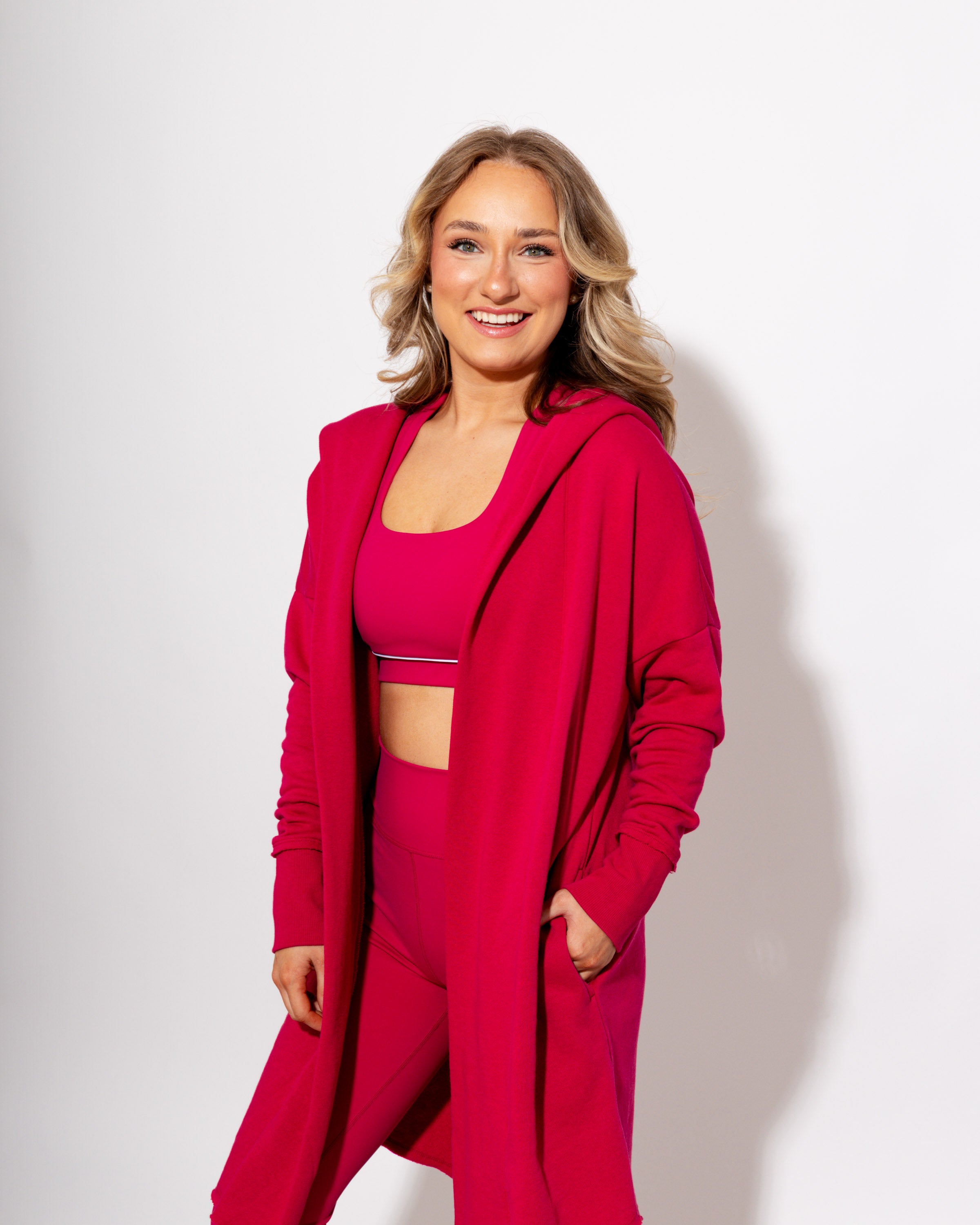 Longline Hoodie Cardigan in Plum Pink