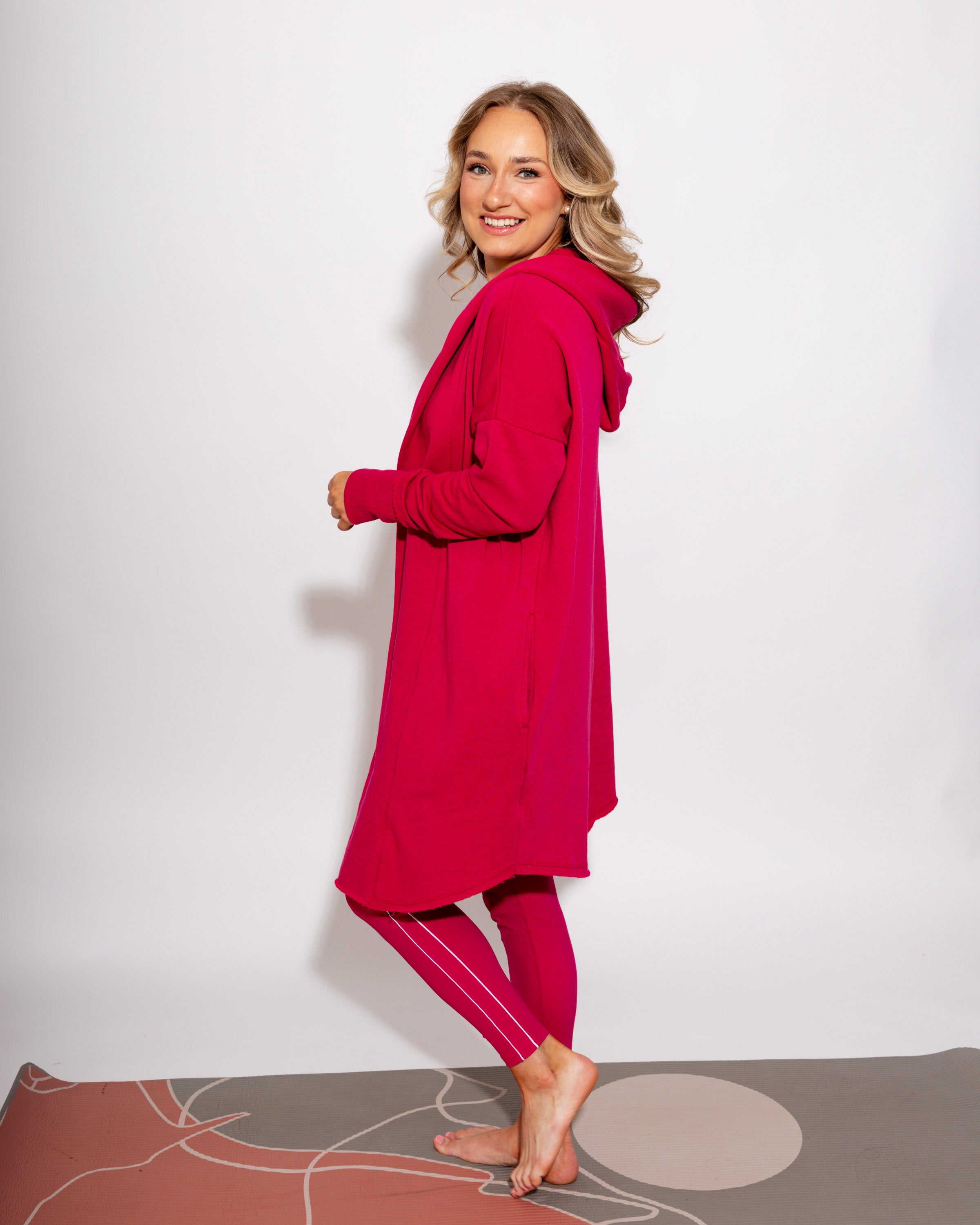 Longline Hoodie Cardigan in Plum Pink