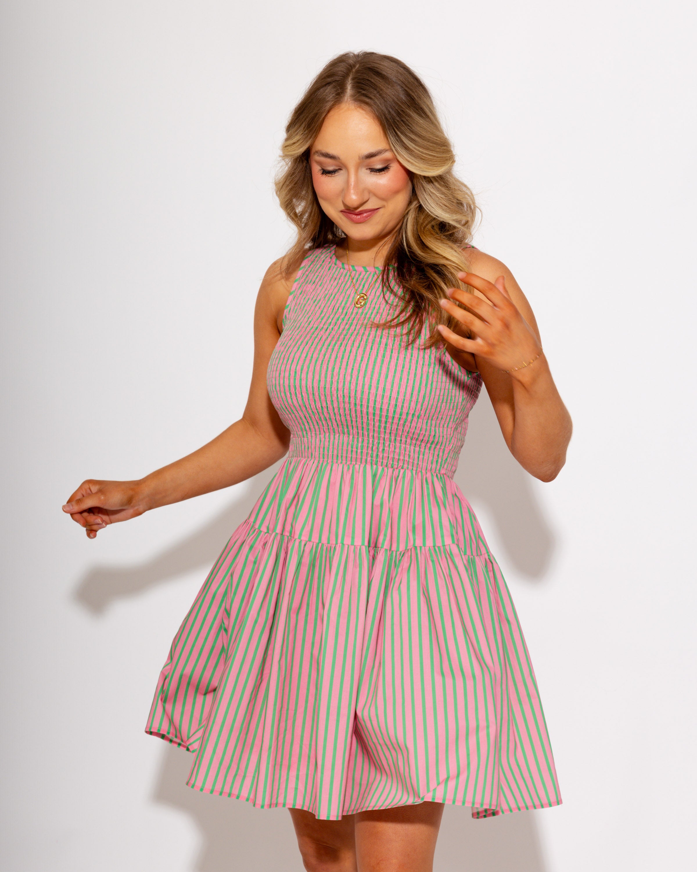The Sweet & Striped Smocked Mini in Pink
